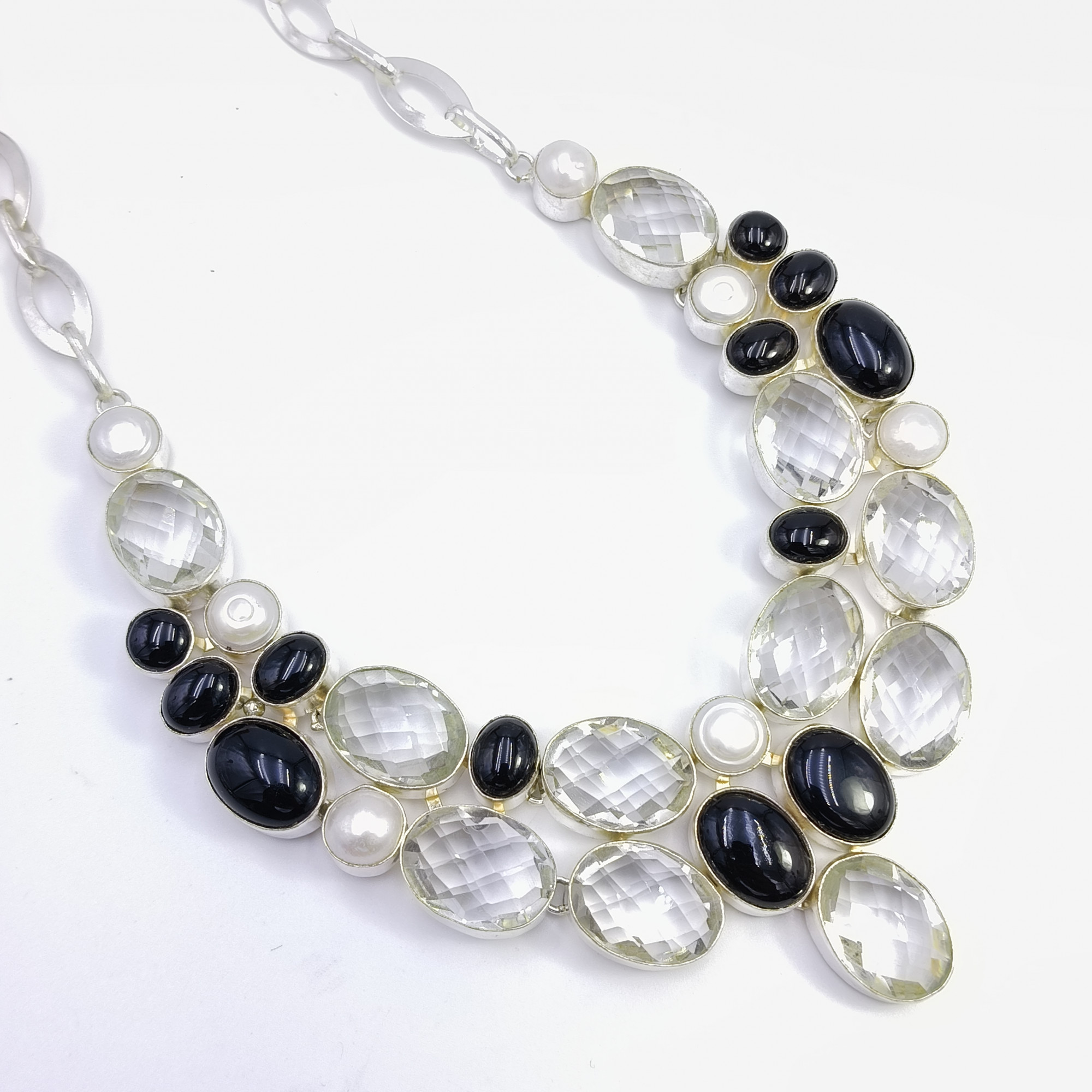 925 Sterling Silver Plated Necklace Green Amethyst Black Onyx Gemstone Fashion Designer Neckalce