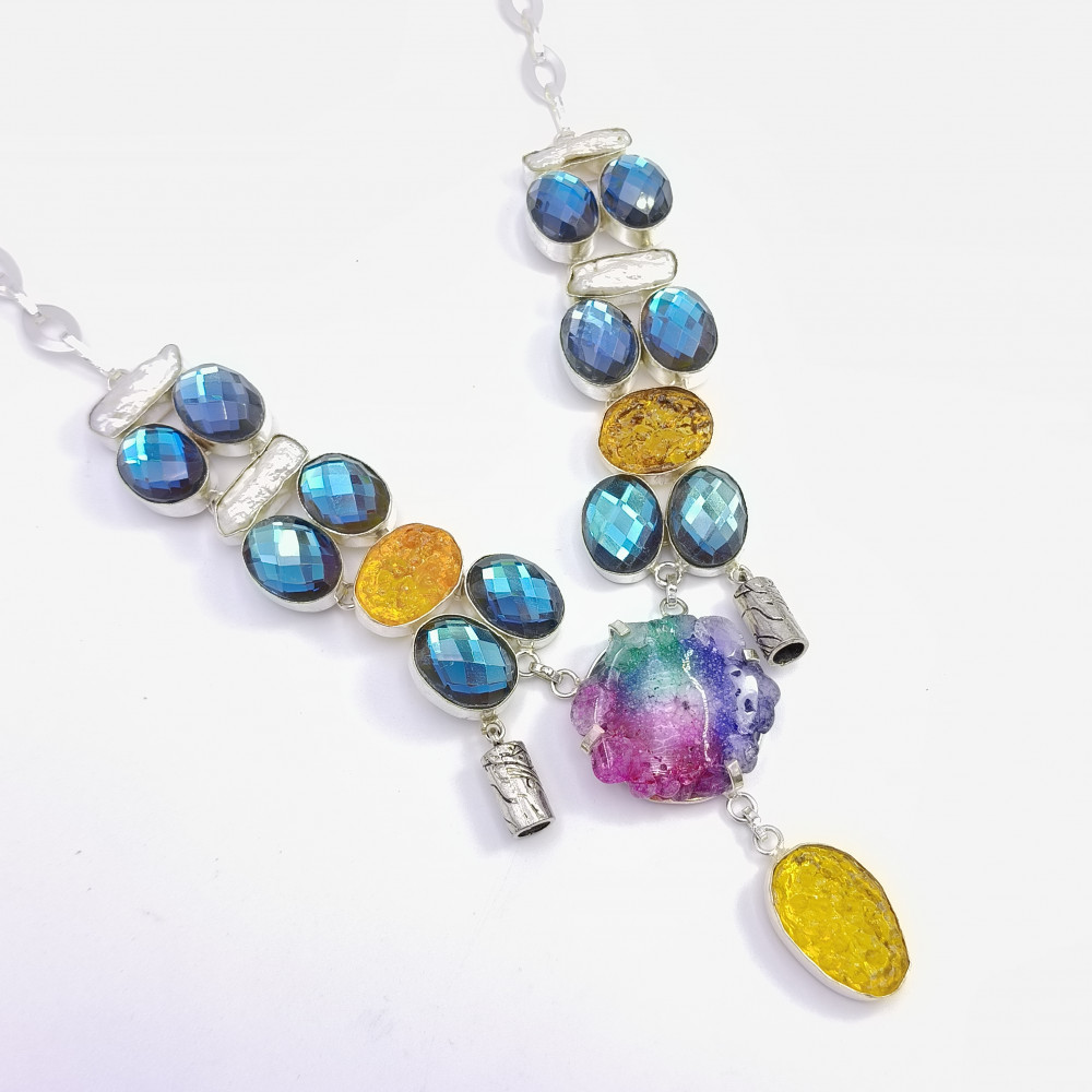 Image of 925 Sterling Silver Plated Necklace Mystic Topaz Druzy Gemstone Fashion Designer Neckalce