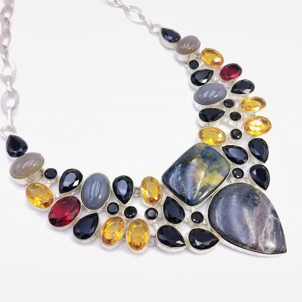 Image of 925 Sterling Silver Plated Necklace Jasper Black Onyx Gemstone Fashion Designer Neckalce