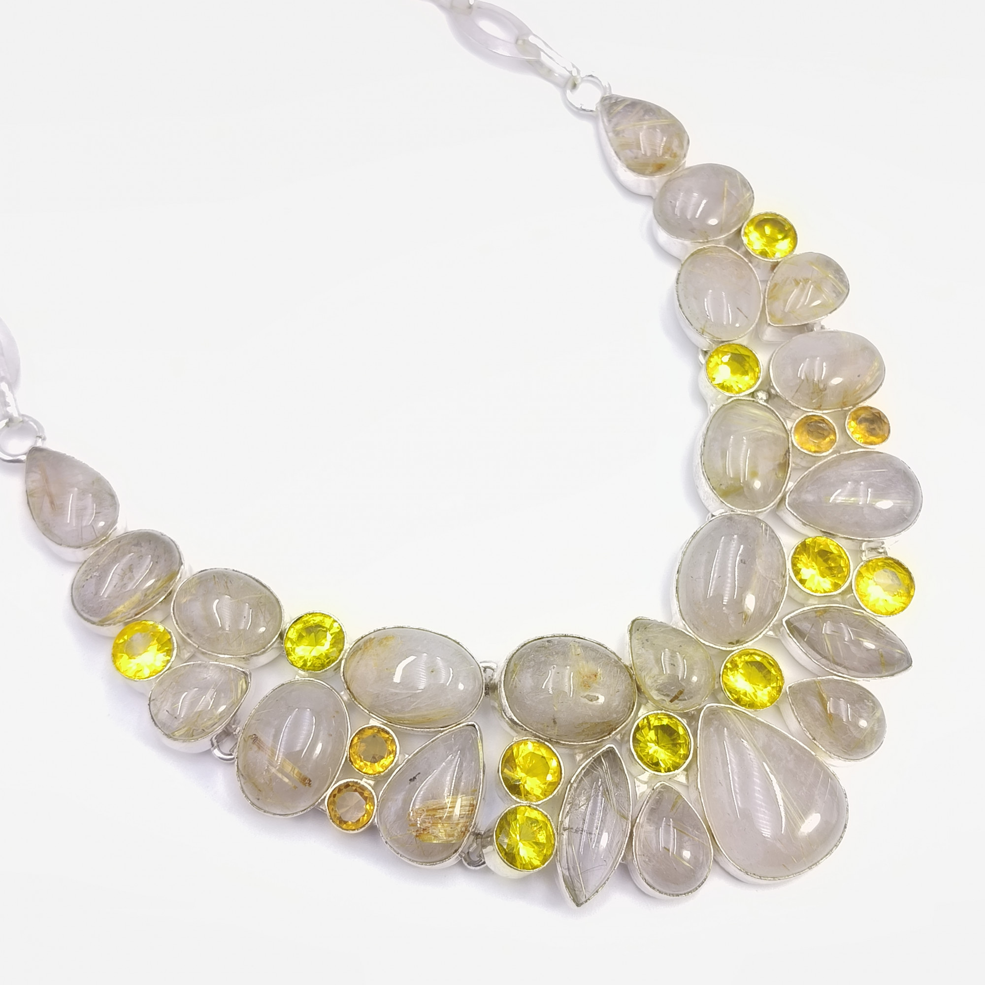 925 Sterling Silver Plated Necklace Golden Rutile Lemon Quartz Gemstone Fashion Designer Neckalce