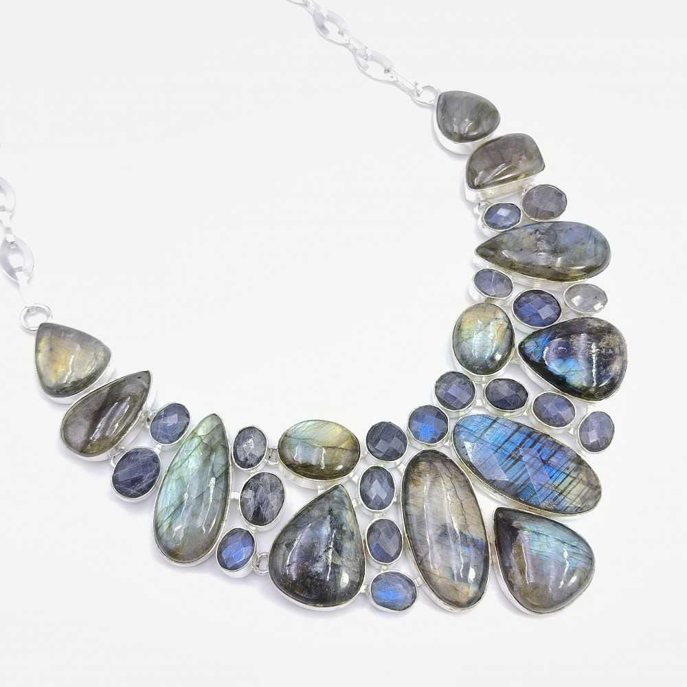 Image of 925 Sterling Silver Plated Necklace Labradorite Gemstone Fashion Designer Neckalce