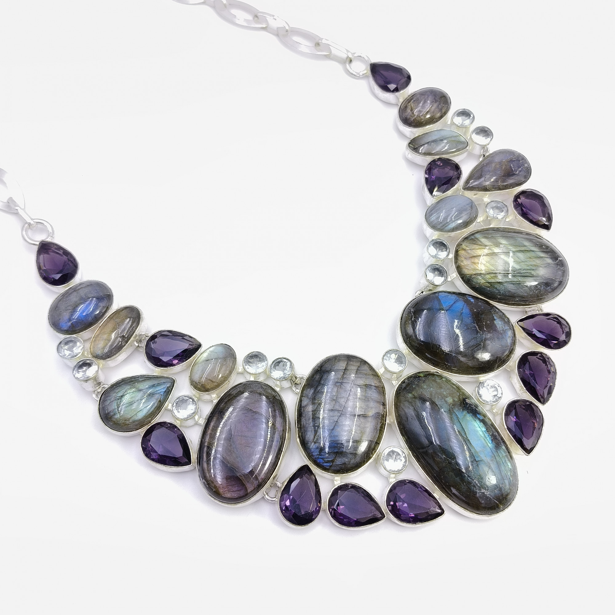925 Sterling Silver Plated Necklace Labradorite Amethyst Gemstone Fashion Designer Neckalce