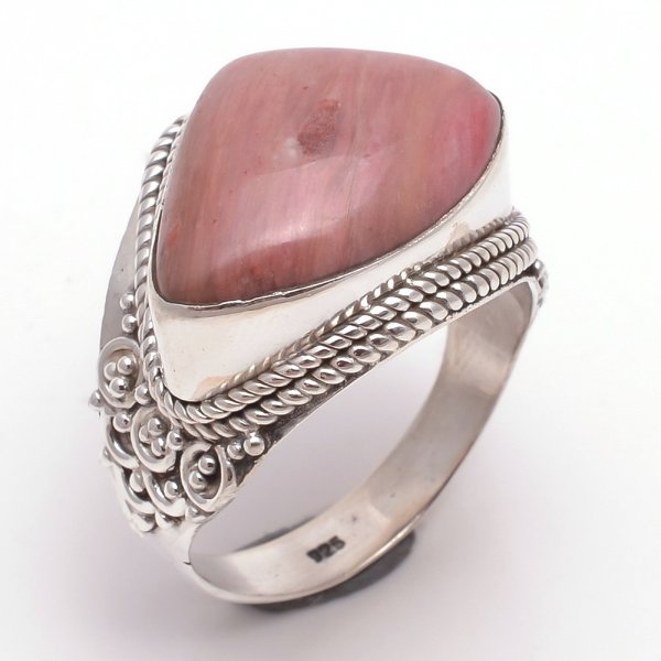 Rhodonite Gemstone 925 Sterling Silver Ring Size 6.5