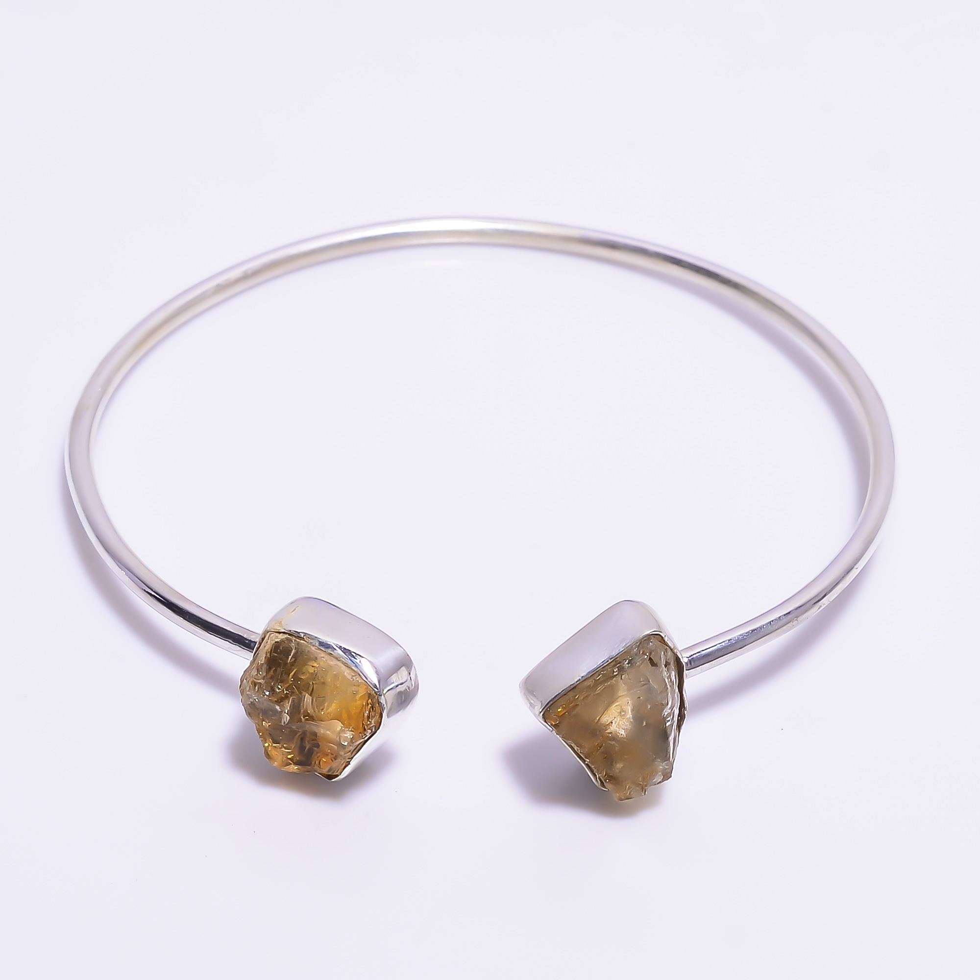 Citrine Raw Gemstone 925 Sterling Silver Adjustable Bangle