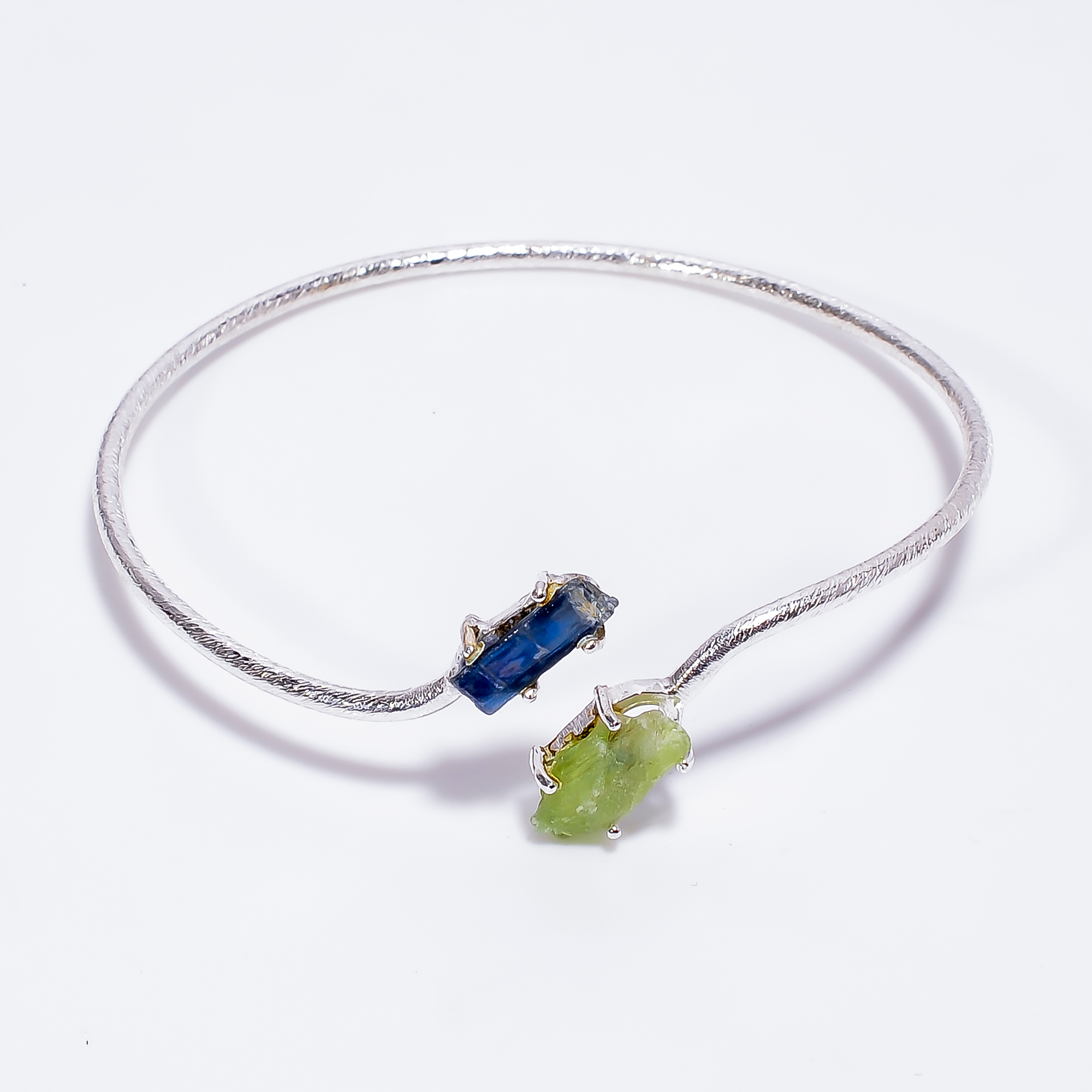 Kyanite Raw Gemstone 925 Sterling Silver Matte Finish Adjustable Bangle