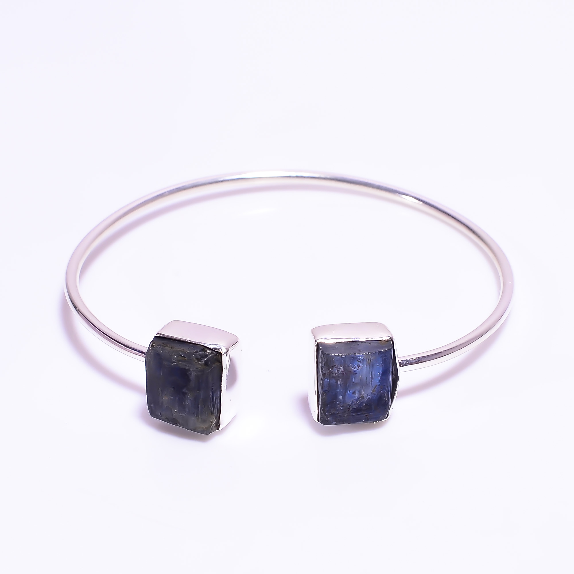 Blue Kyanite Raw Gemstone 925 Sterling Silver Adjustable Bangle