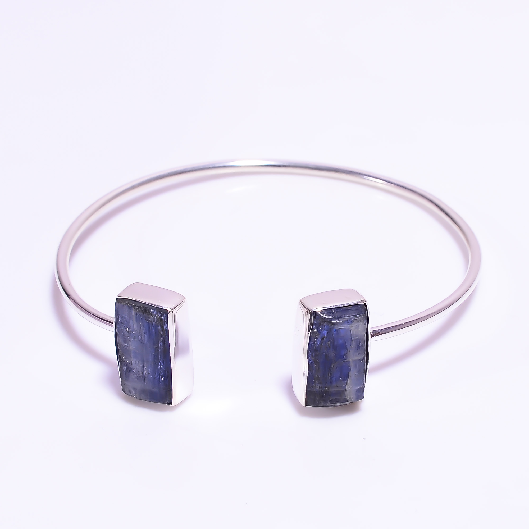 Blue Kyanite Raw Gemstone 925 Sterling Silver Adjustable Bangle