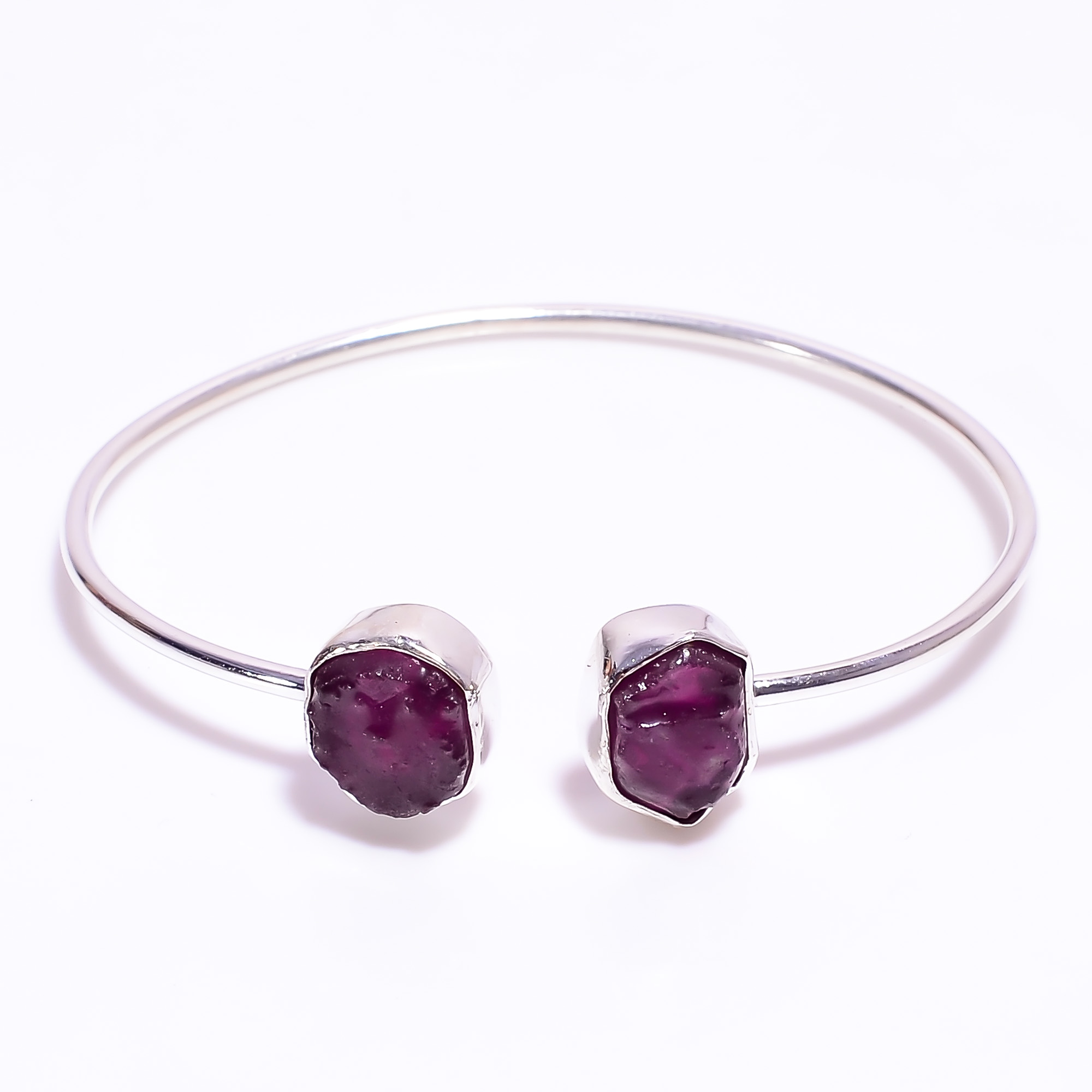 Natural Raw Ruby 925 Sterling Silver Bangle
