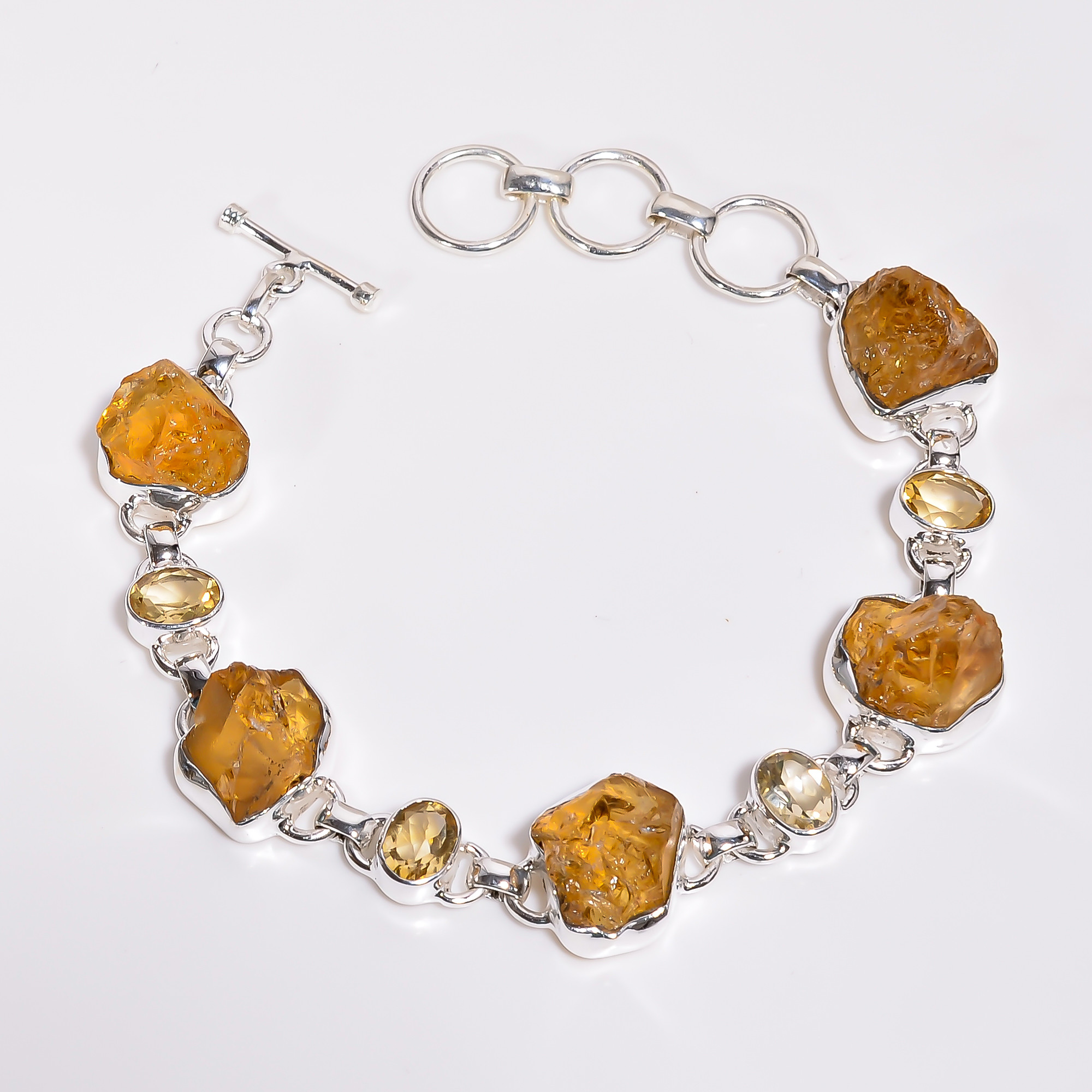 Natural Raw Gemstone 925 Sterling Silver Bracelet