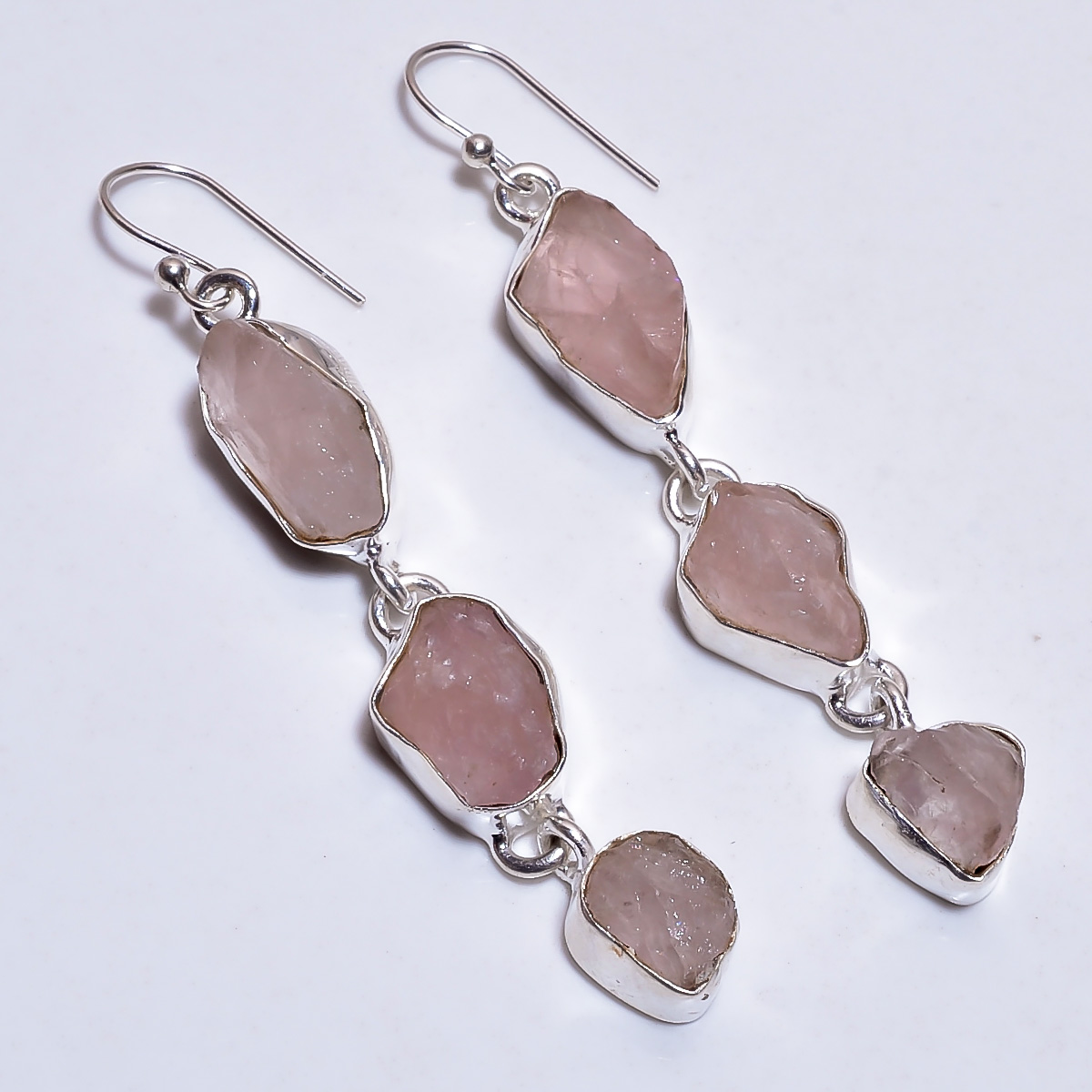 Rose Quartz Raw Gemstone 925 Sterling Silver Earrings