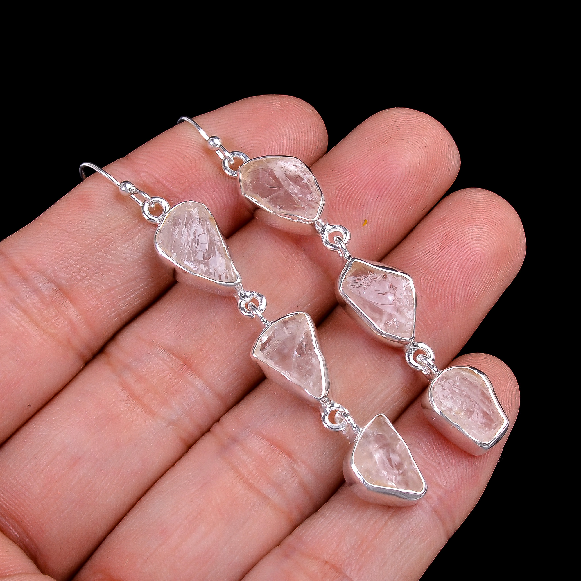 Rose Quartz Raw Gemstone 925 Sterling Silver Earrings