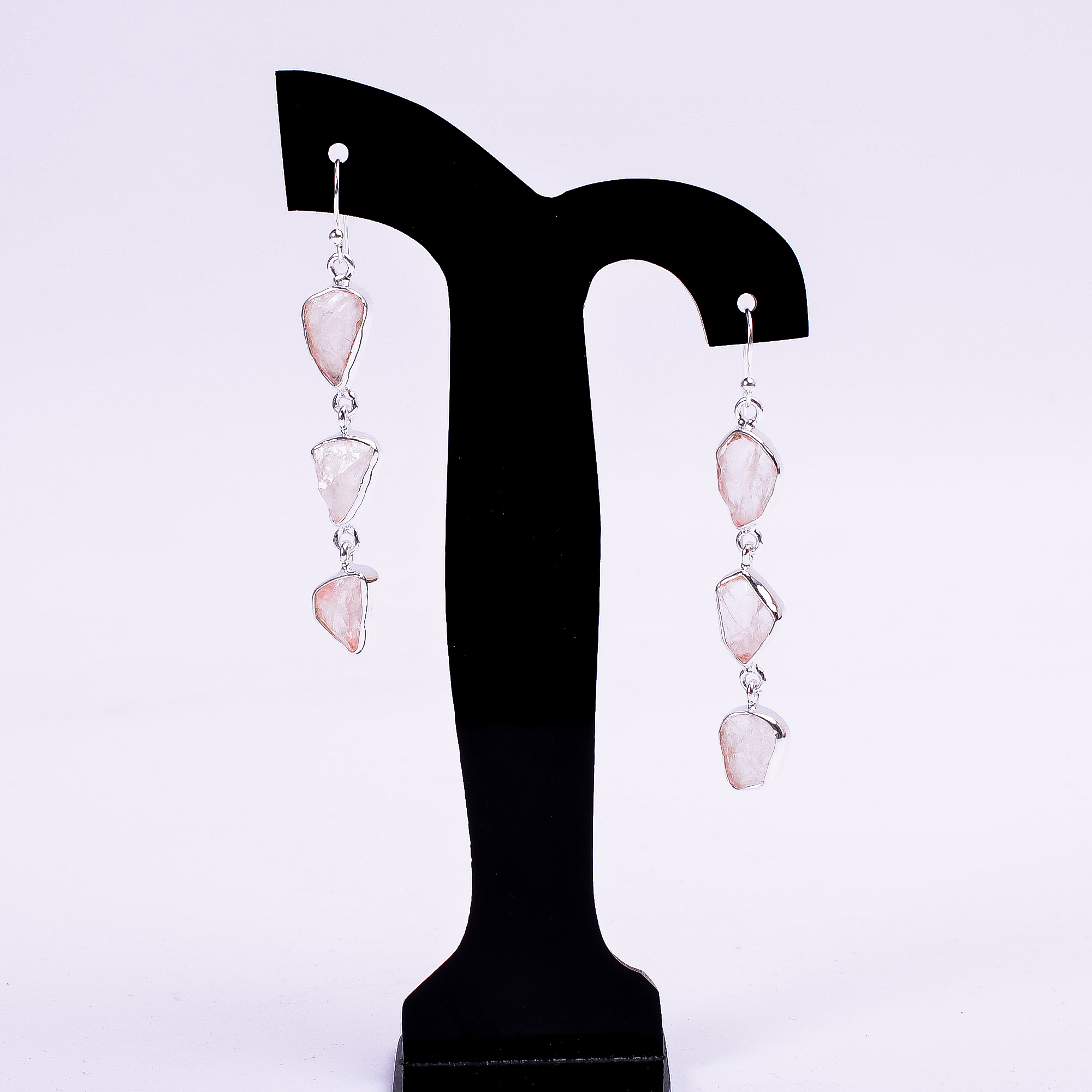 Rose Quartz Raw Gemstone 925 Sterling Silver Earrings