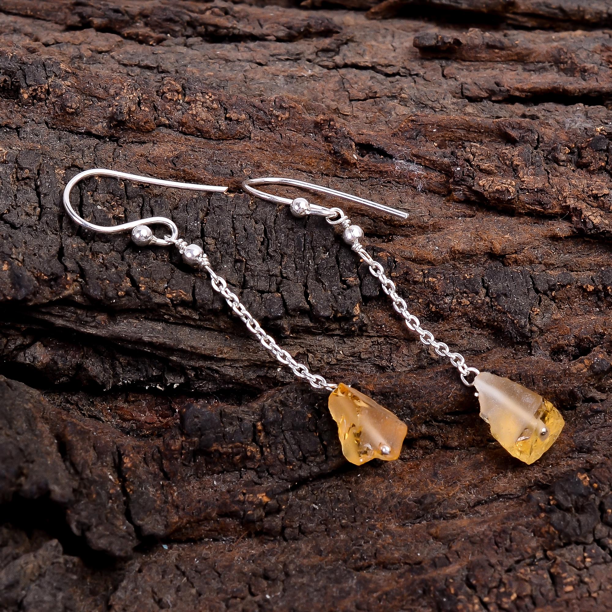 Citrine Raw Gemstone 925 Sterling Silver Earrings