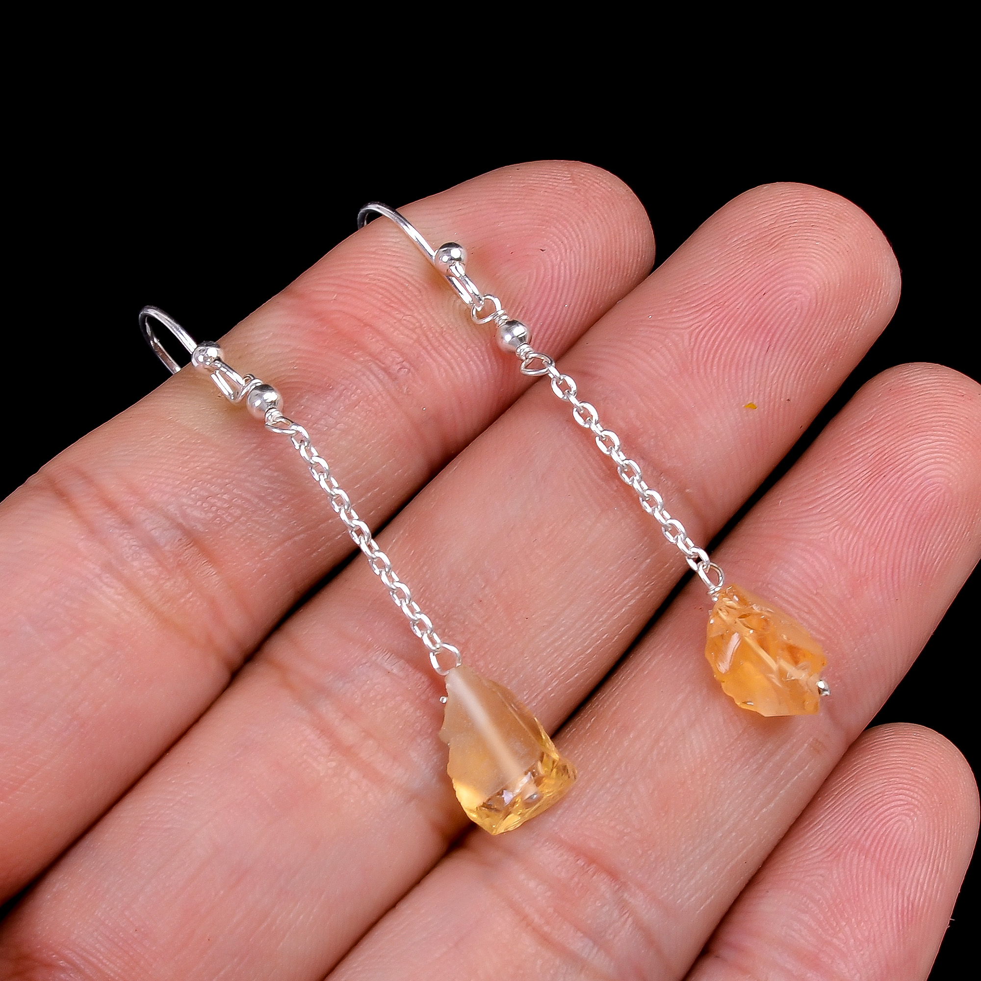 Citrine Raw Gemstone 925 Sterling Silver Earrings