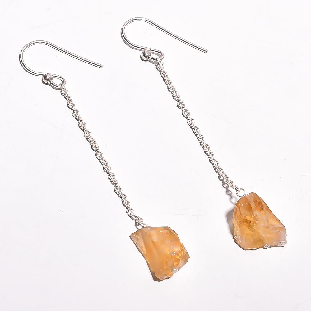 Citrine Raw Gemstone 925 Sterling Silver Earrings