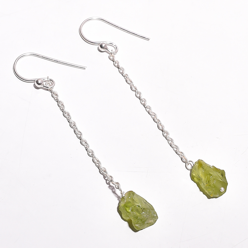 Peridot Raw Gemstone 925 Sterling Silver Earrings