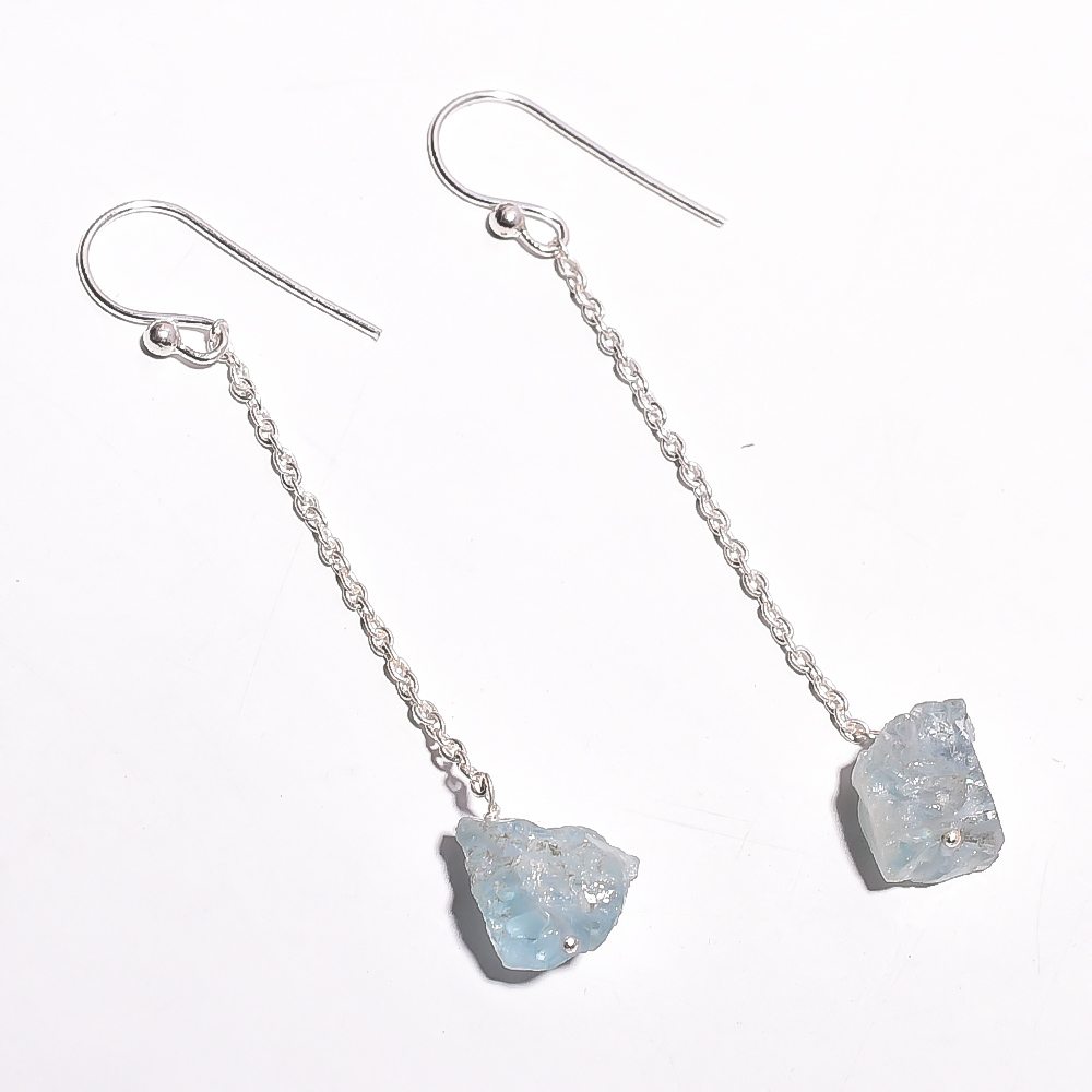 Aquamarine Raw Gemstone 925 Sterling Silver Earrings