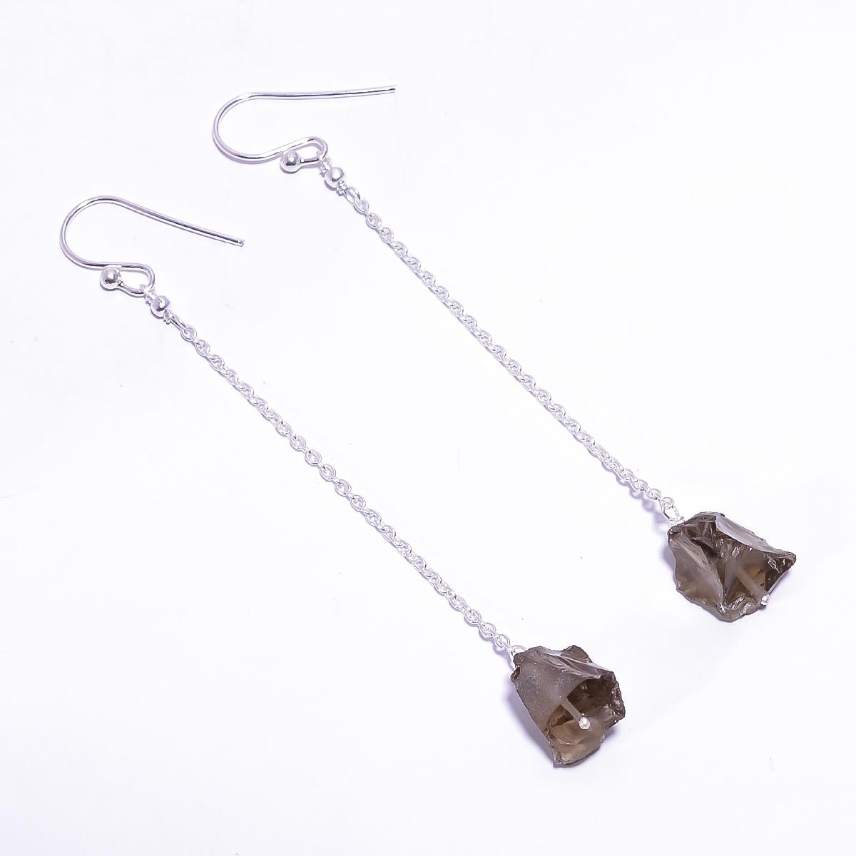 Smoky Raw Gemstone 925 Sterling Silver Earrings