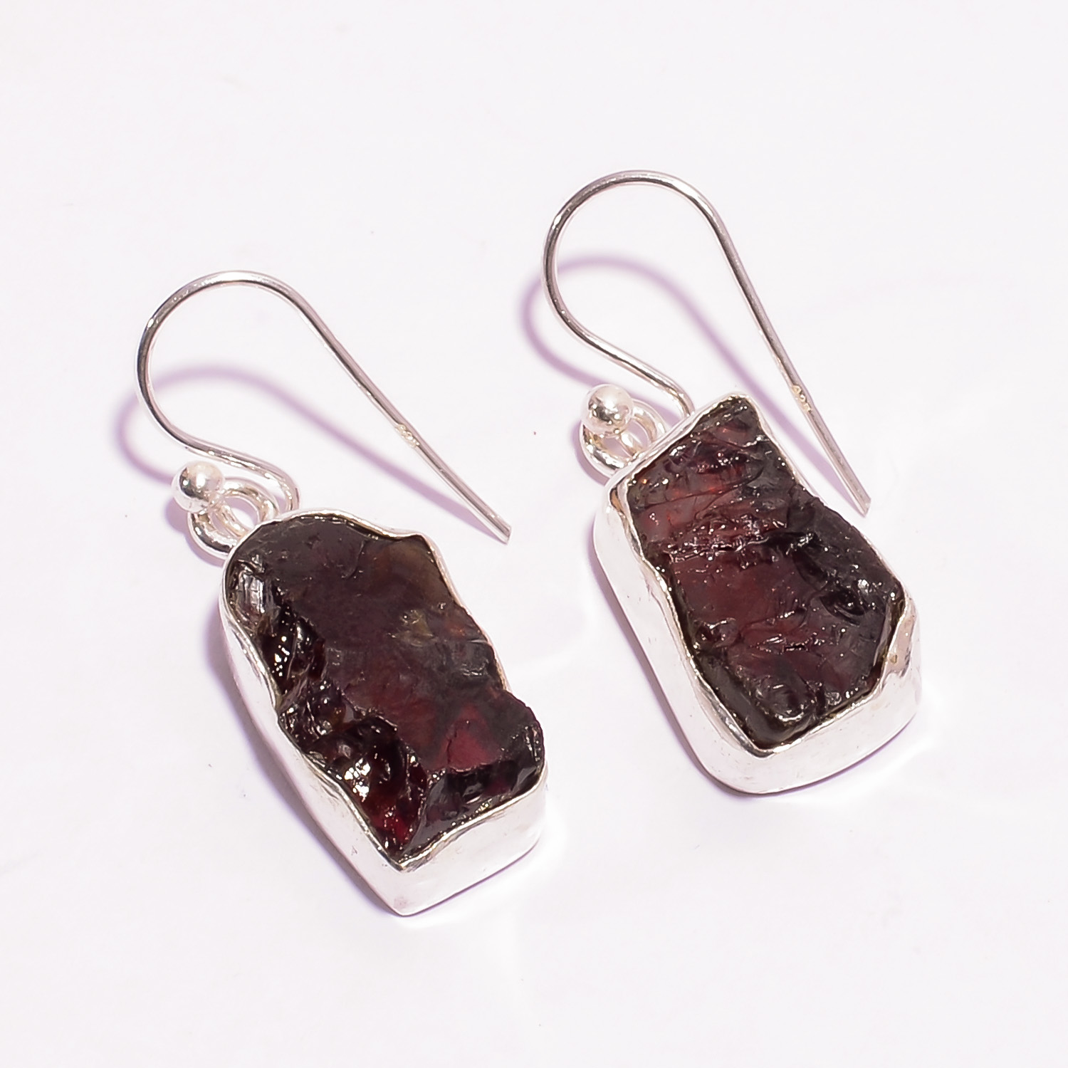 Garnet Raw Gemstone 925 Sterling Silver Earrings