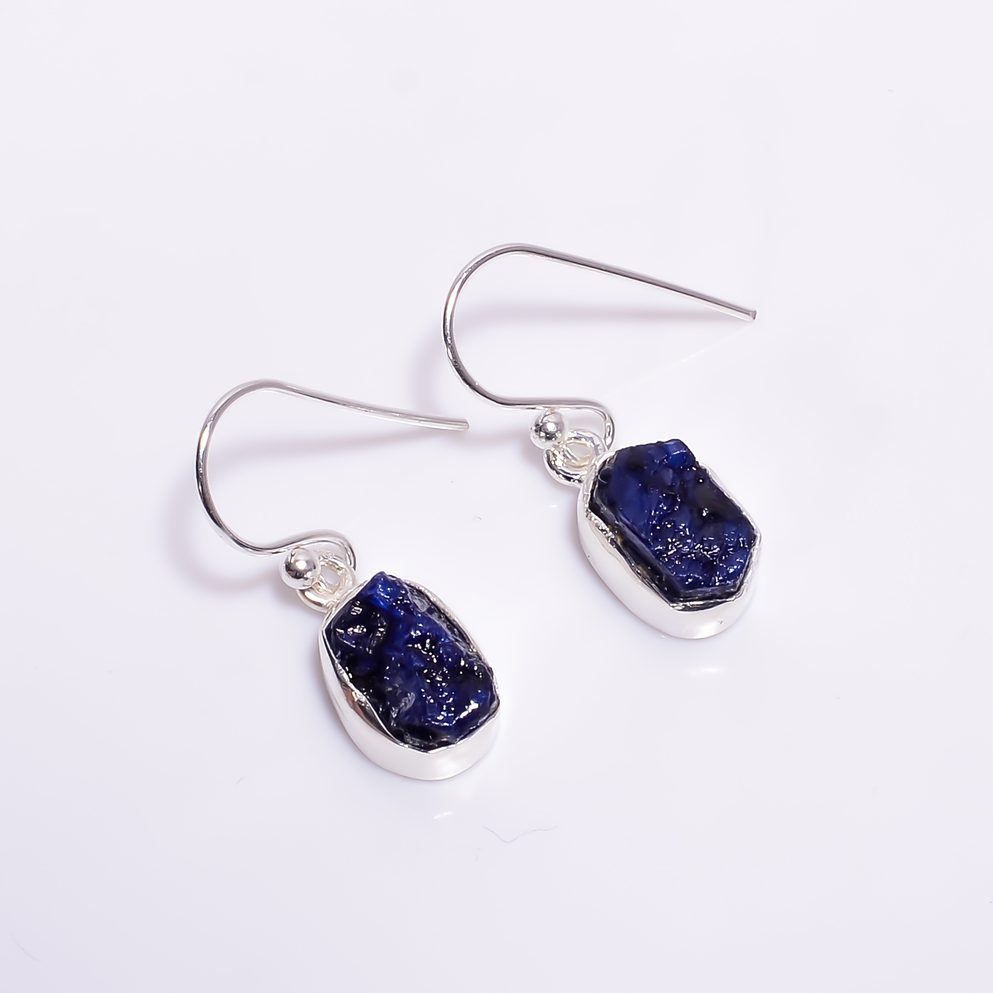Sapphire Raw Gemstone 925 Sterling Silver Drop Earrings