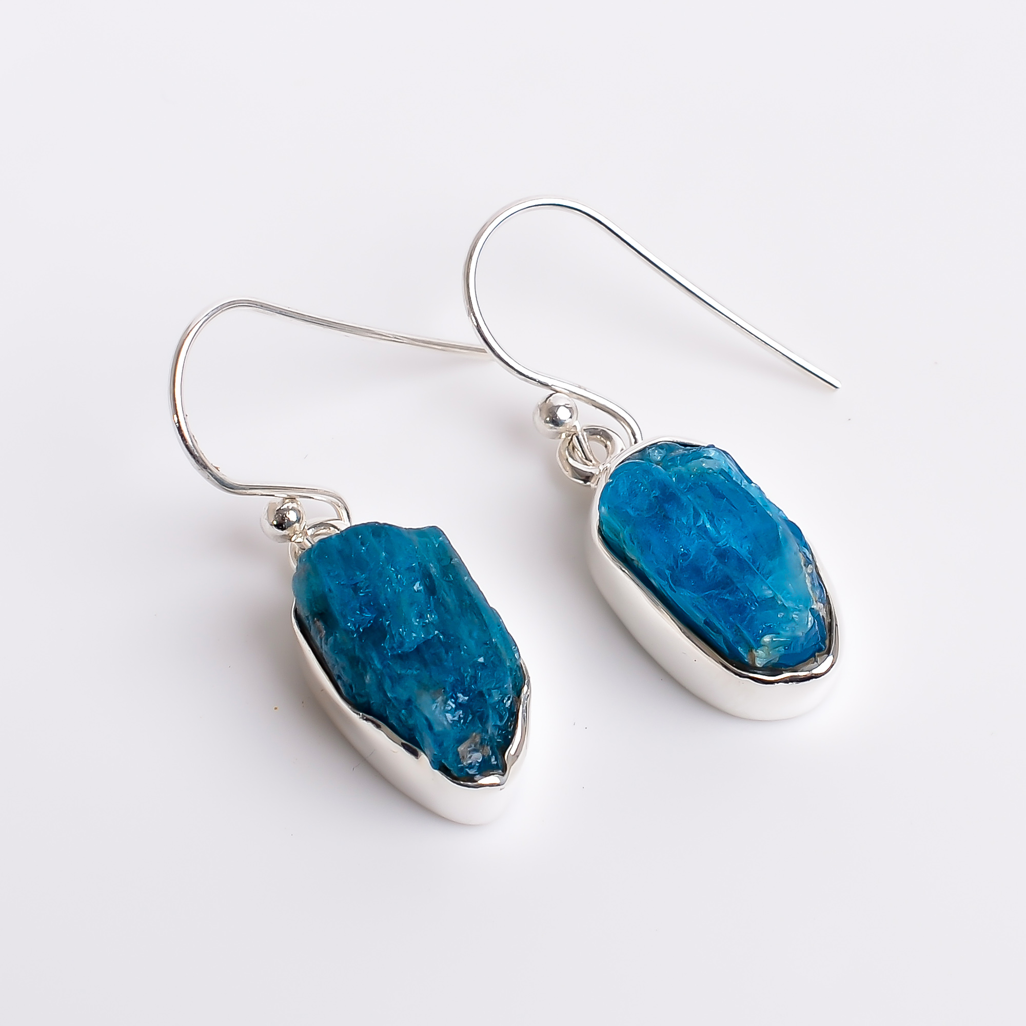 Neon Apatite Raw Gemstone 925 Sterling Silver Earrings