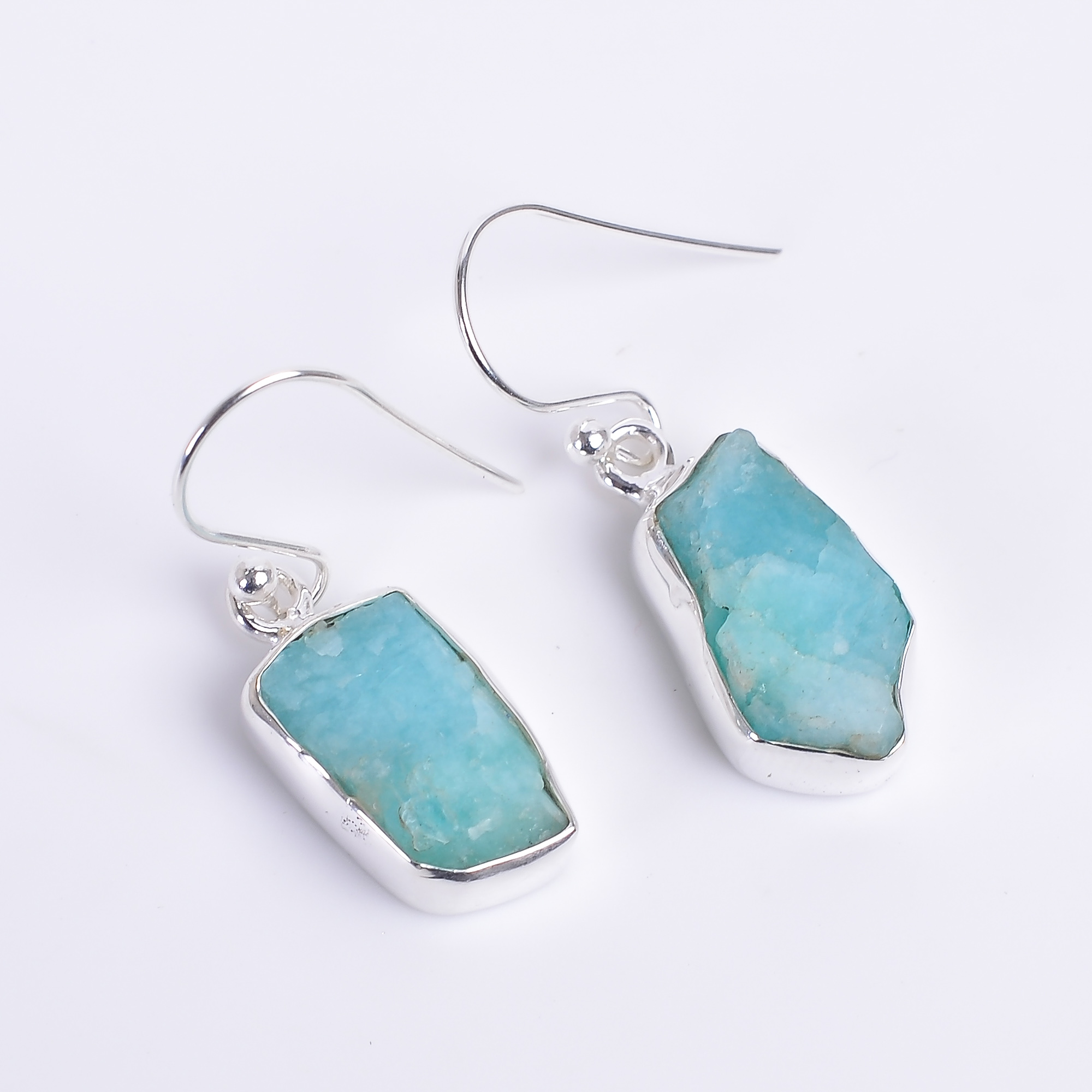 Amazonite Raw Gemstone 925 Sterling Silver Earrings