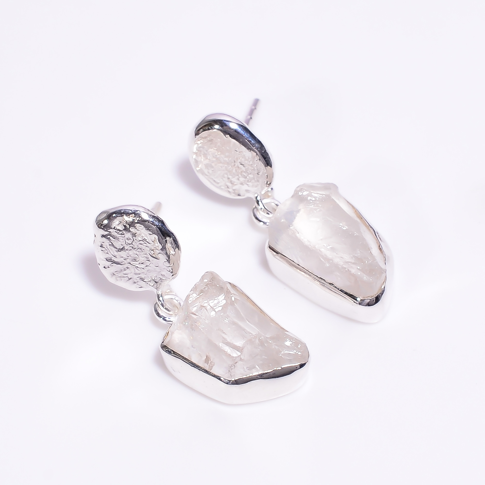 Natural Crystal Raw Gemstone 925 Sterling Silver Earrings