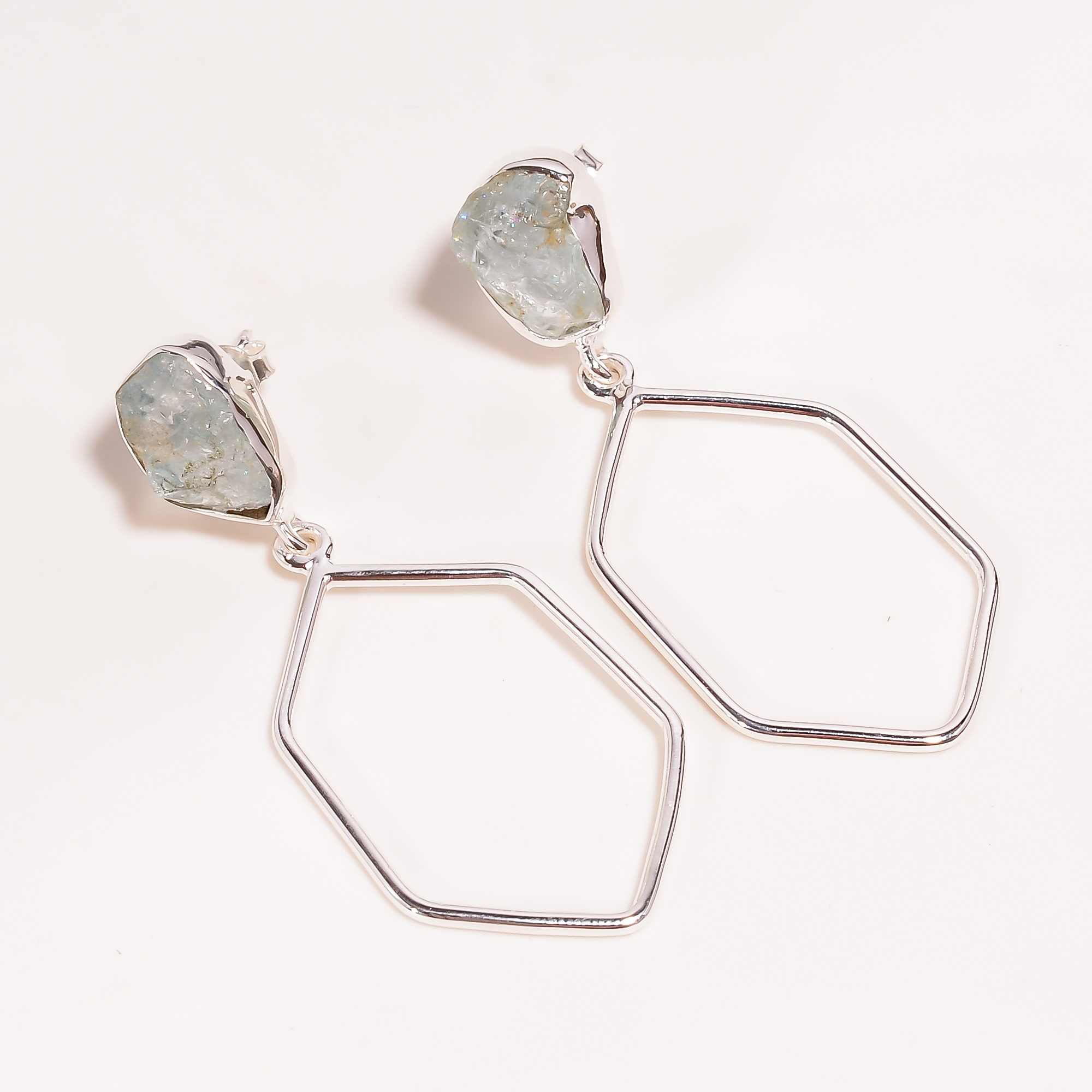 Aquamarine Raw Gemstone 925 Sterling Silver Earrings