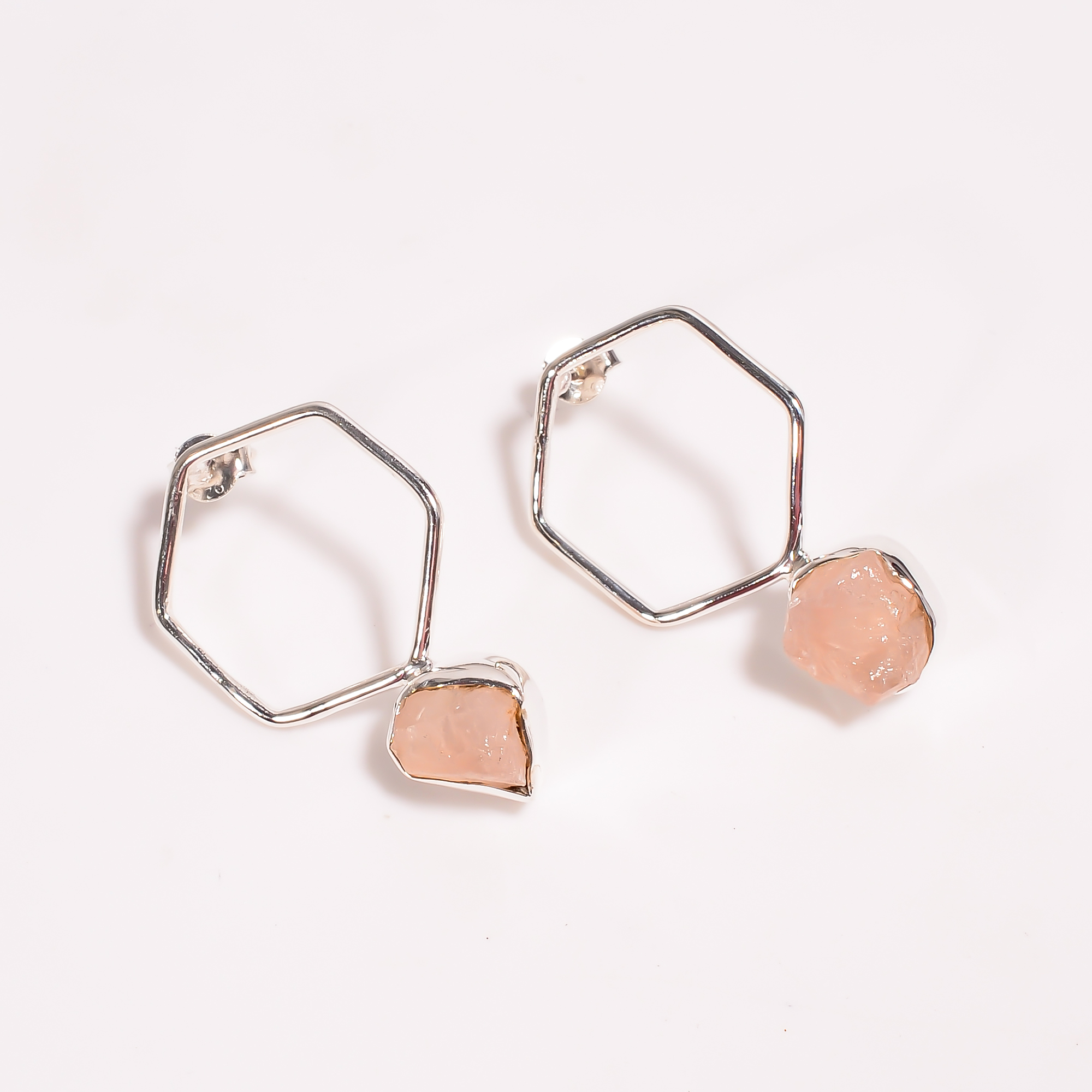 Natural Rose Quartz 925 Sterling Silver Earrings
