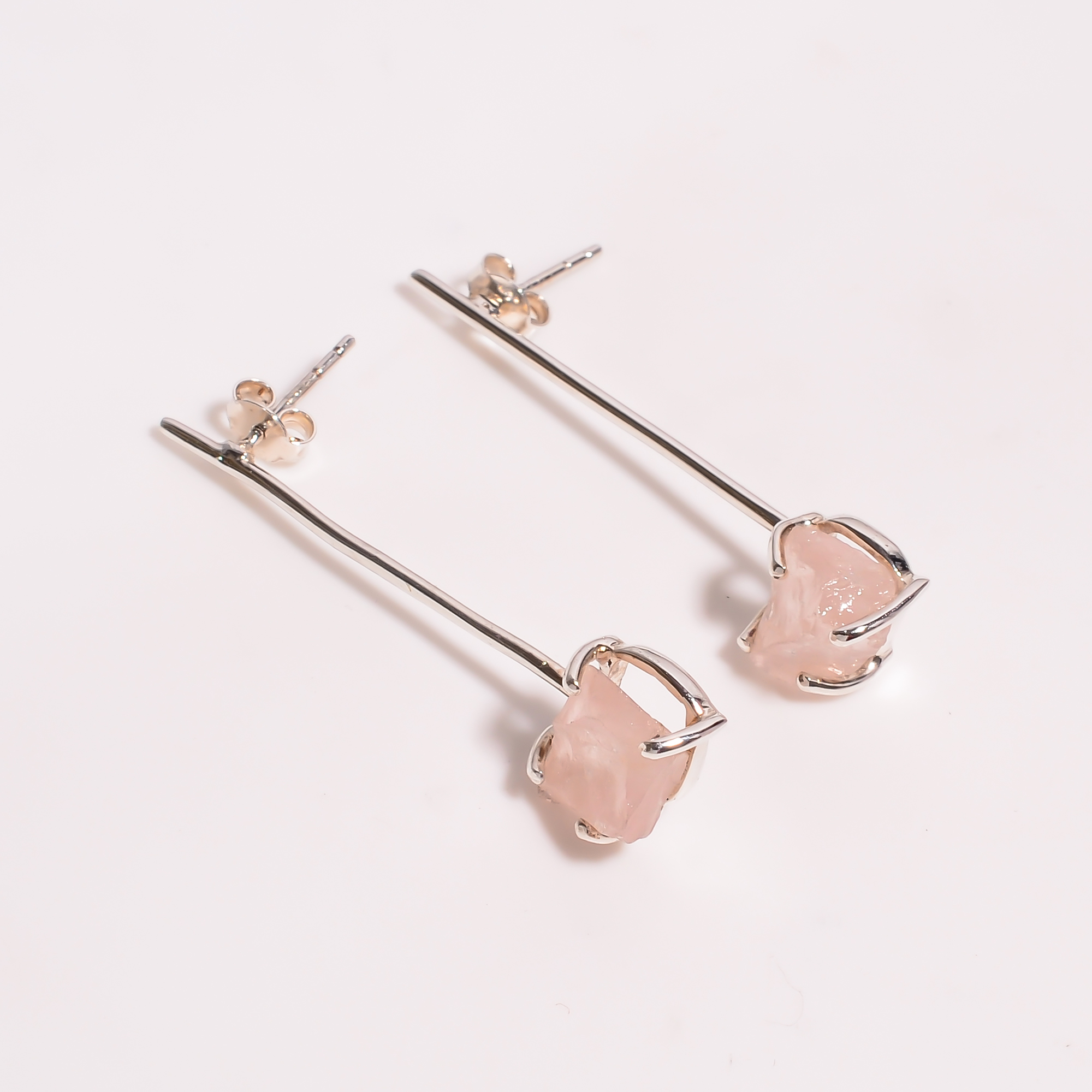 Natural Rose Quartz 925 Sterling Silver Earrings