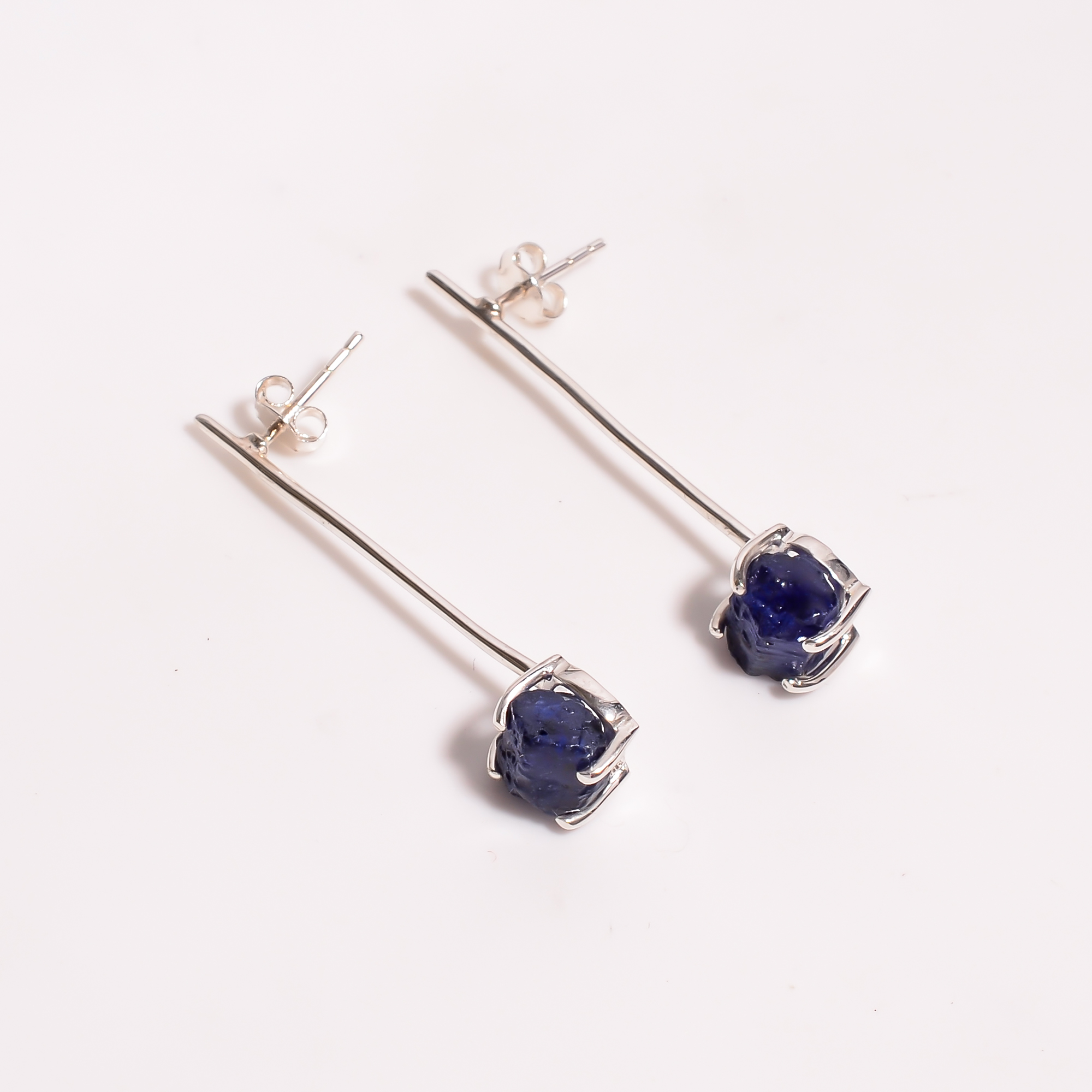 Sapphire Raw Gemstone 925 Sterling Silver Earrings