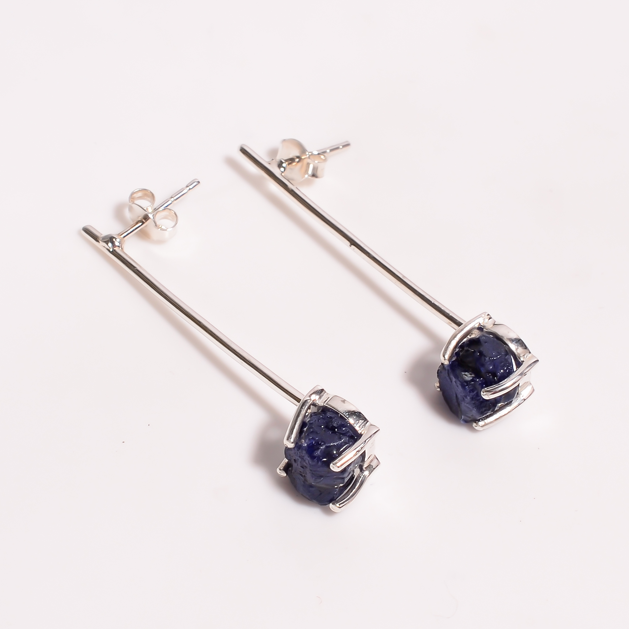 Sapphire Raw Gemstone 925 Sterling Silver Earrings