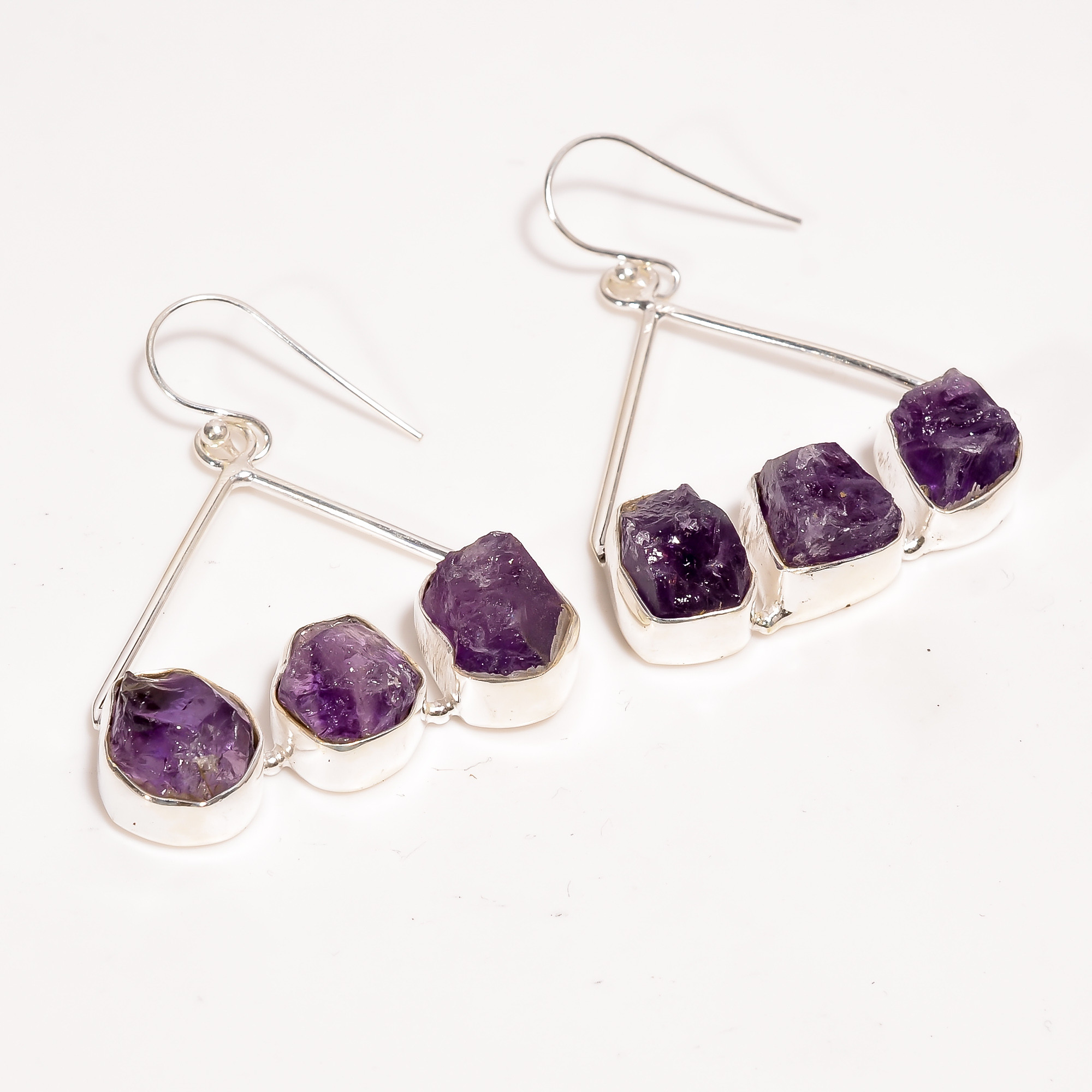 Raw Gemstone 925 Sterling Silver Drop Earrings