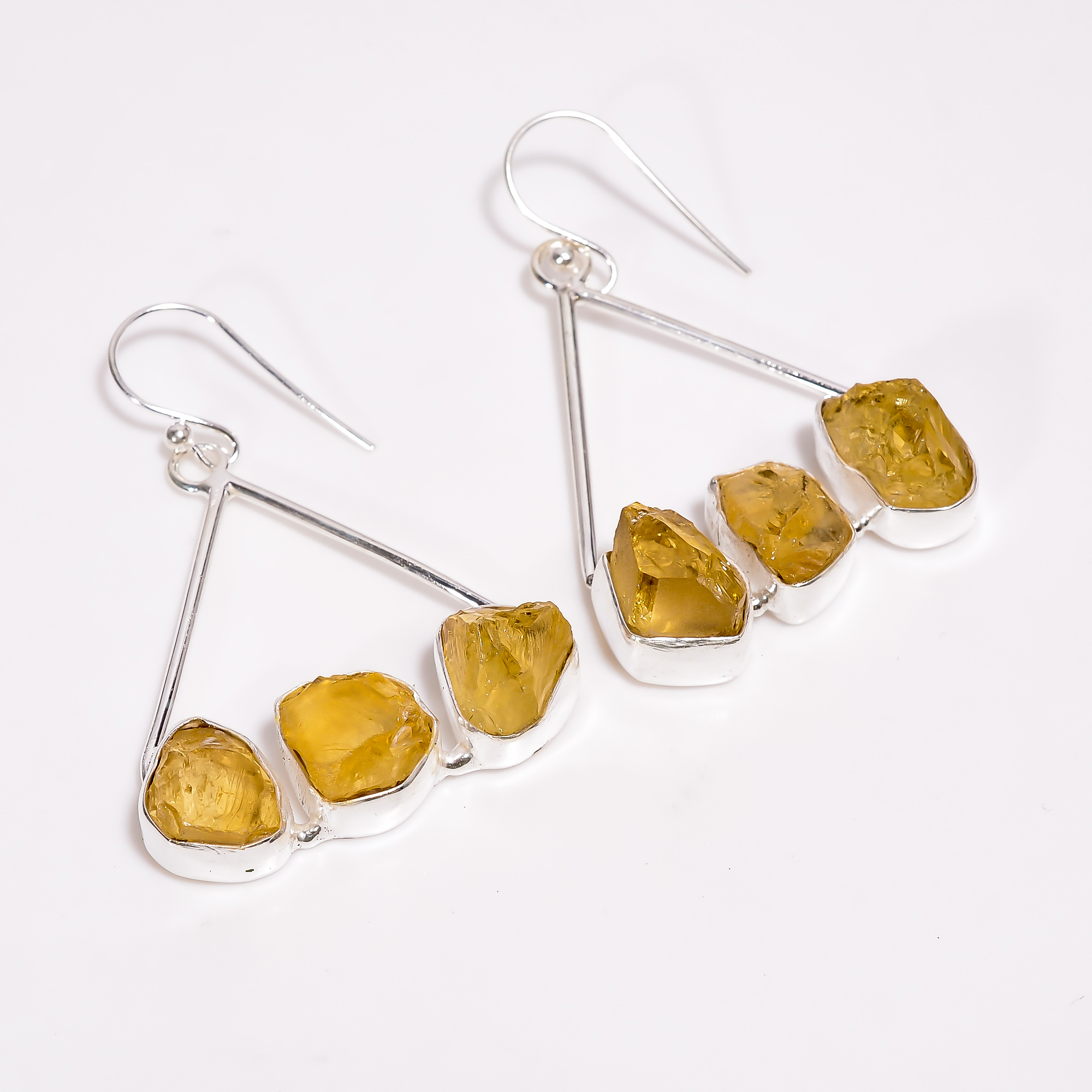 Citrine Raw Gemstone 925 Sterling Silver Drop Earrings