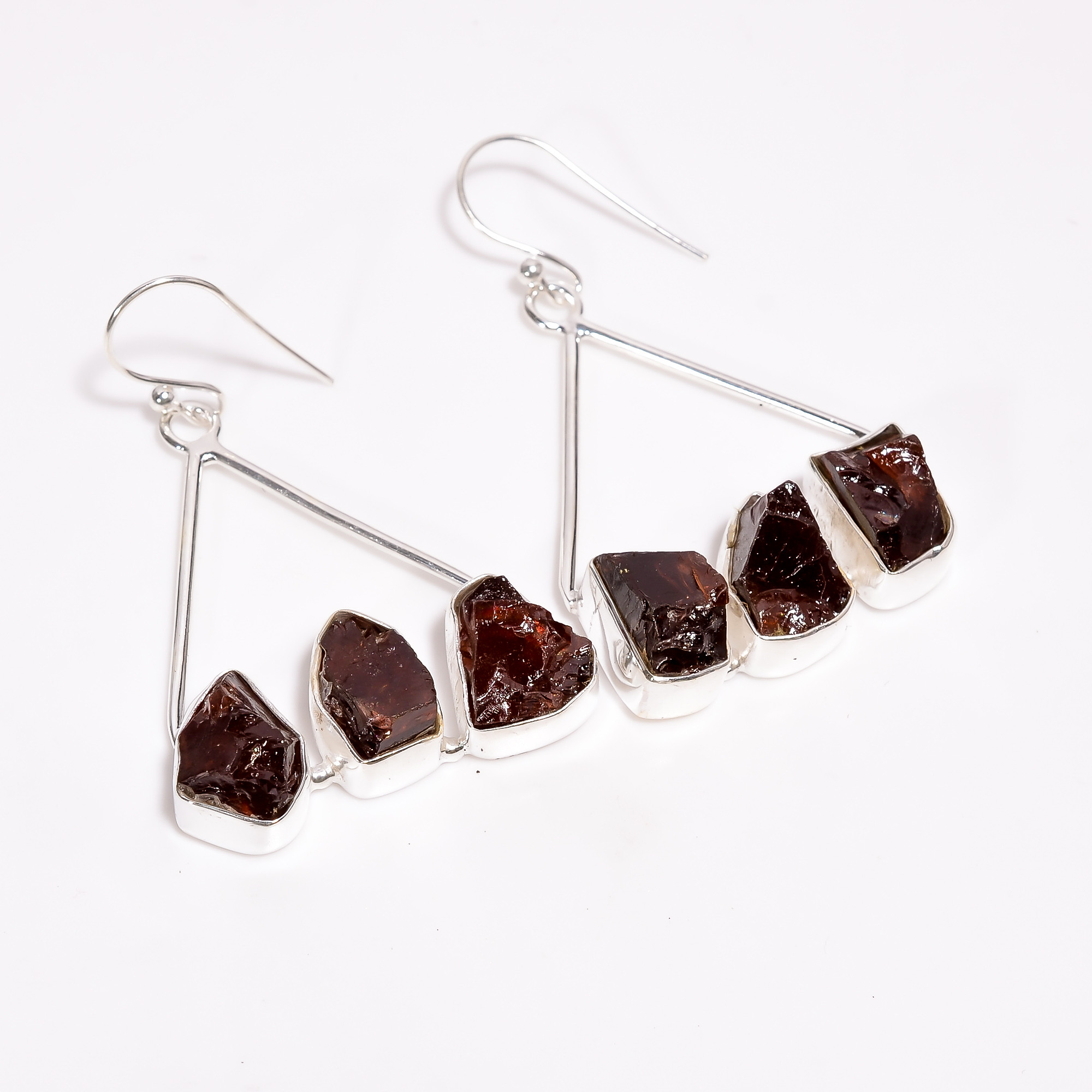 Raw Gemstone 925 Sterling Silver Drop Earrings