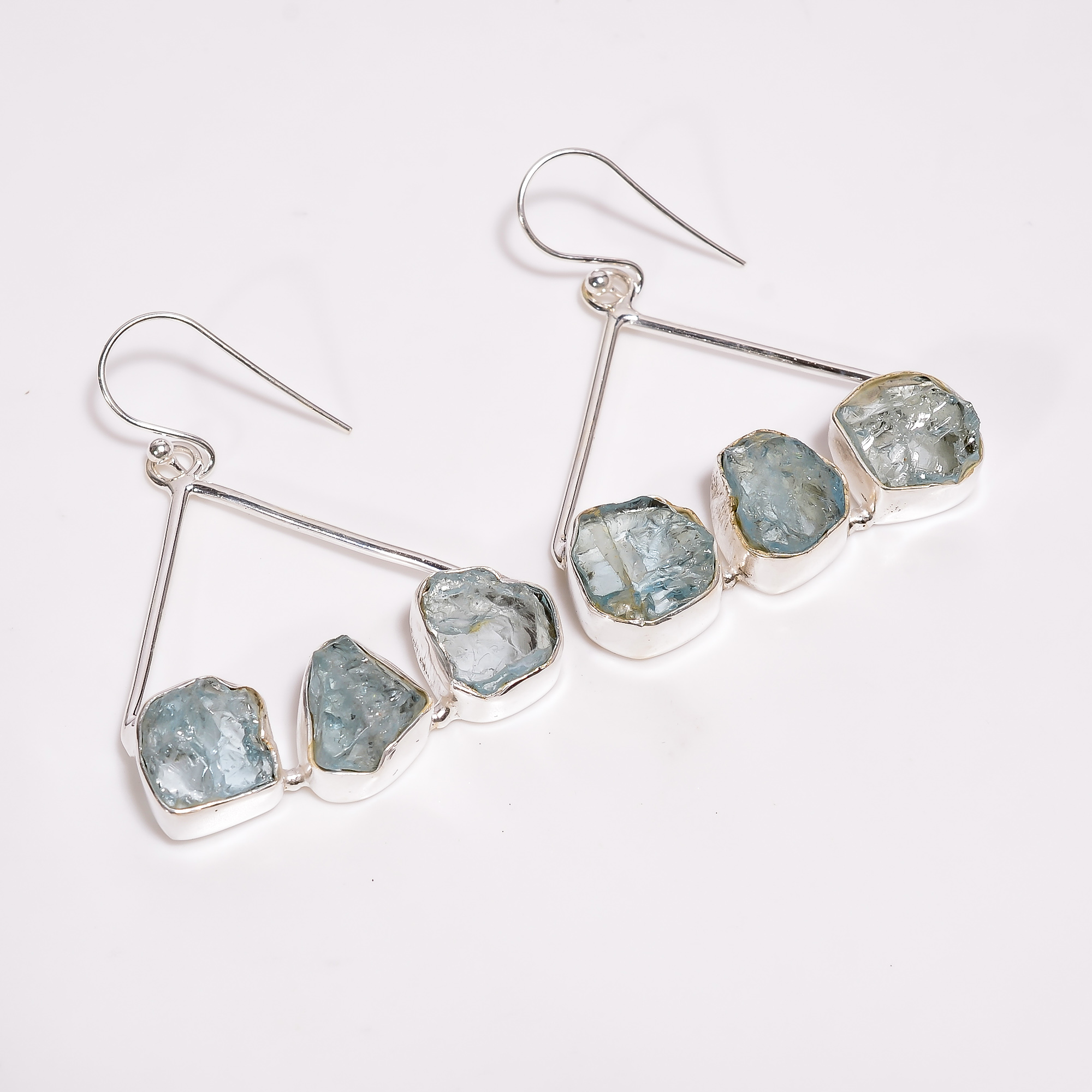 Aquamarine Raw Gemstone 925 Sterling Silver Drop Earrings
