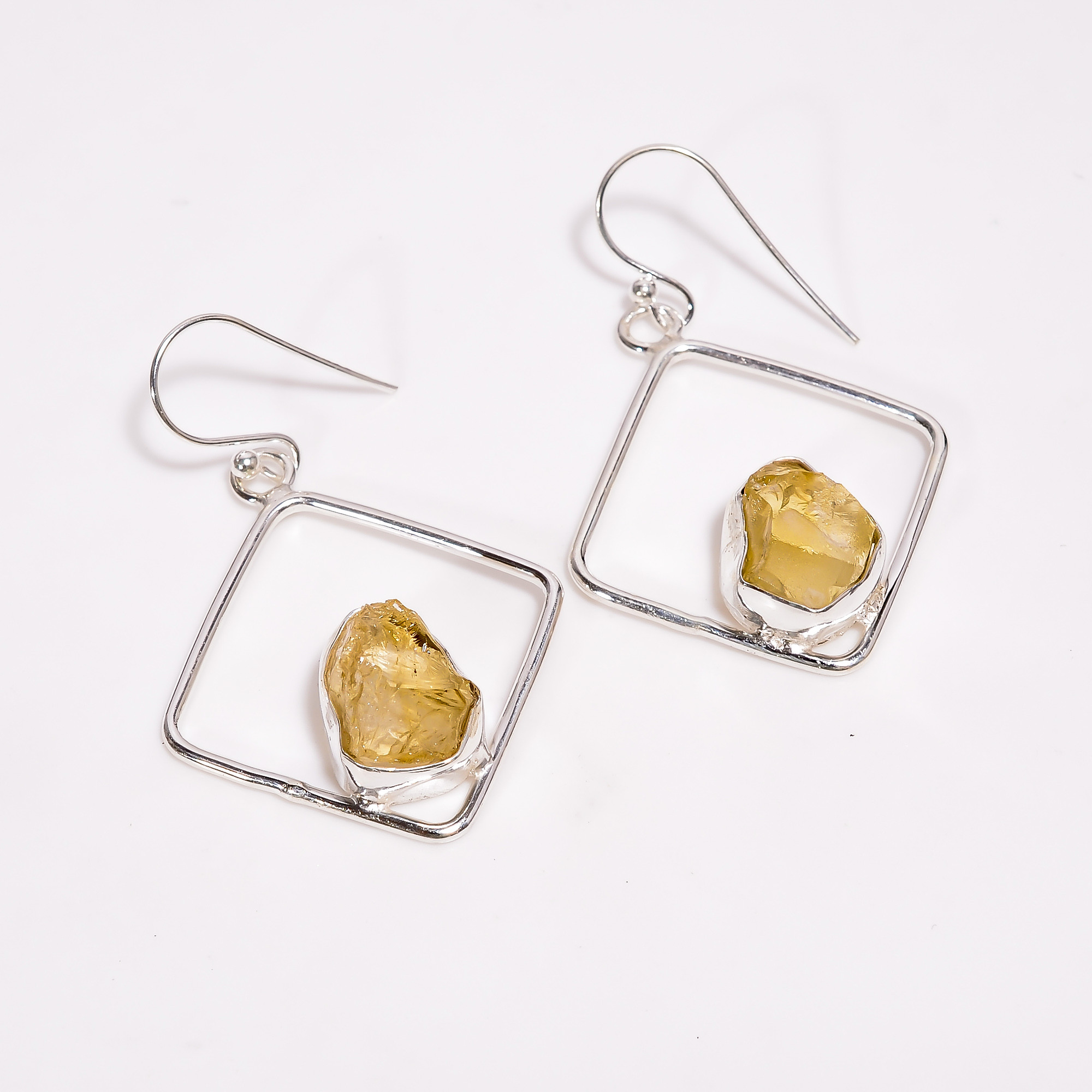 Rose Quartz Raw Gemstone 925 Sterling Silver Drop Earrings