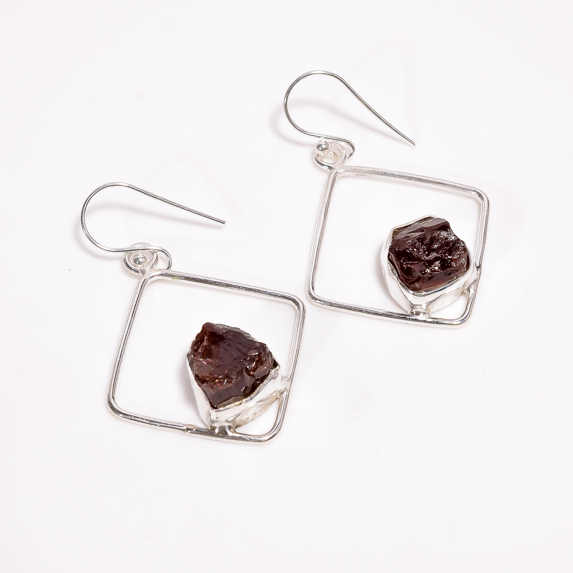 Rose Quartz Raw Gemstone 925 Sterling Silver Drop Earrings