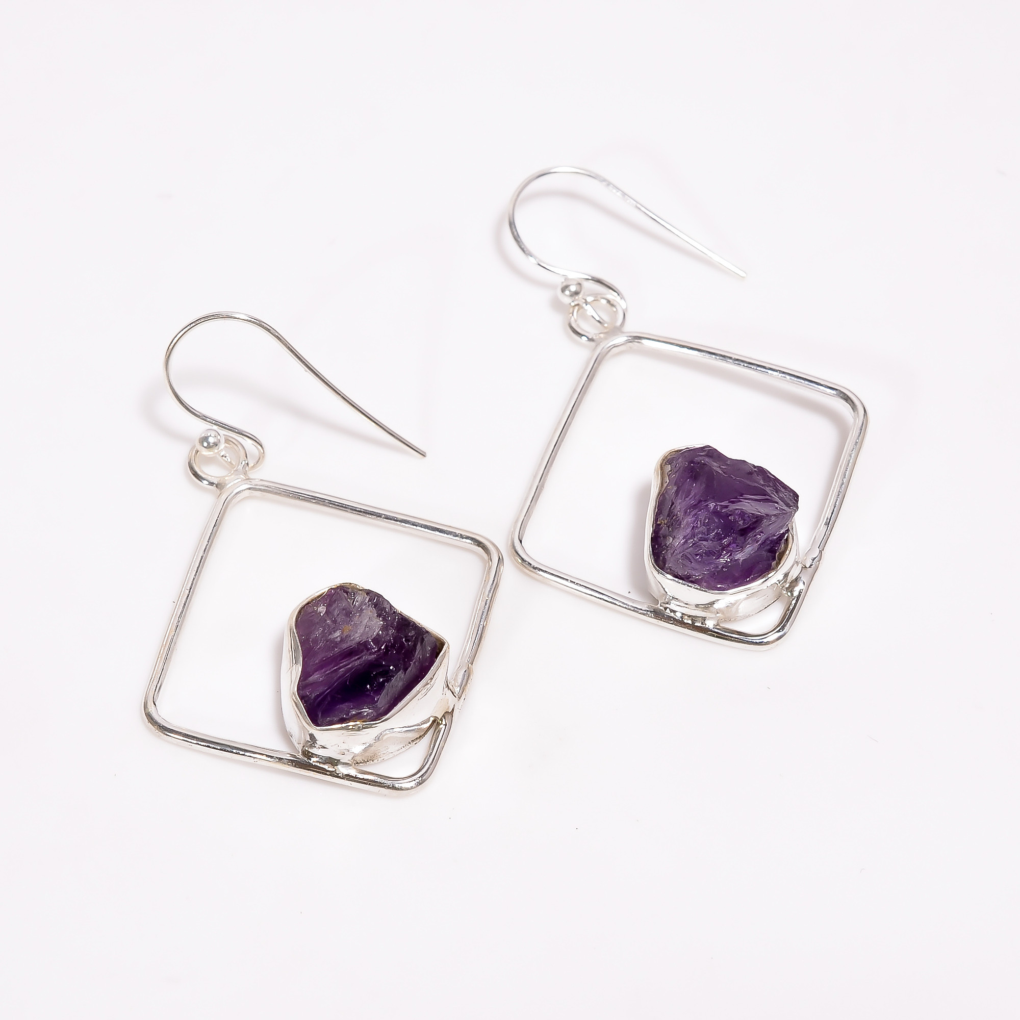 Rose Quartz Raw Gemstone 925 Sterling Silver Drop Earrings