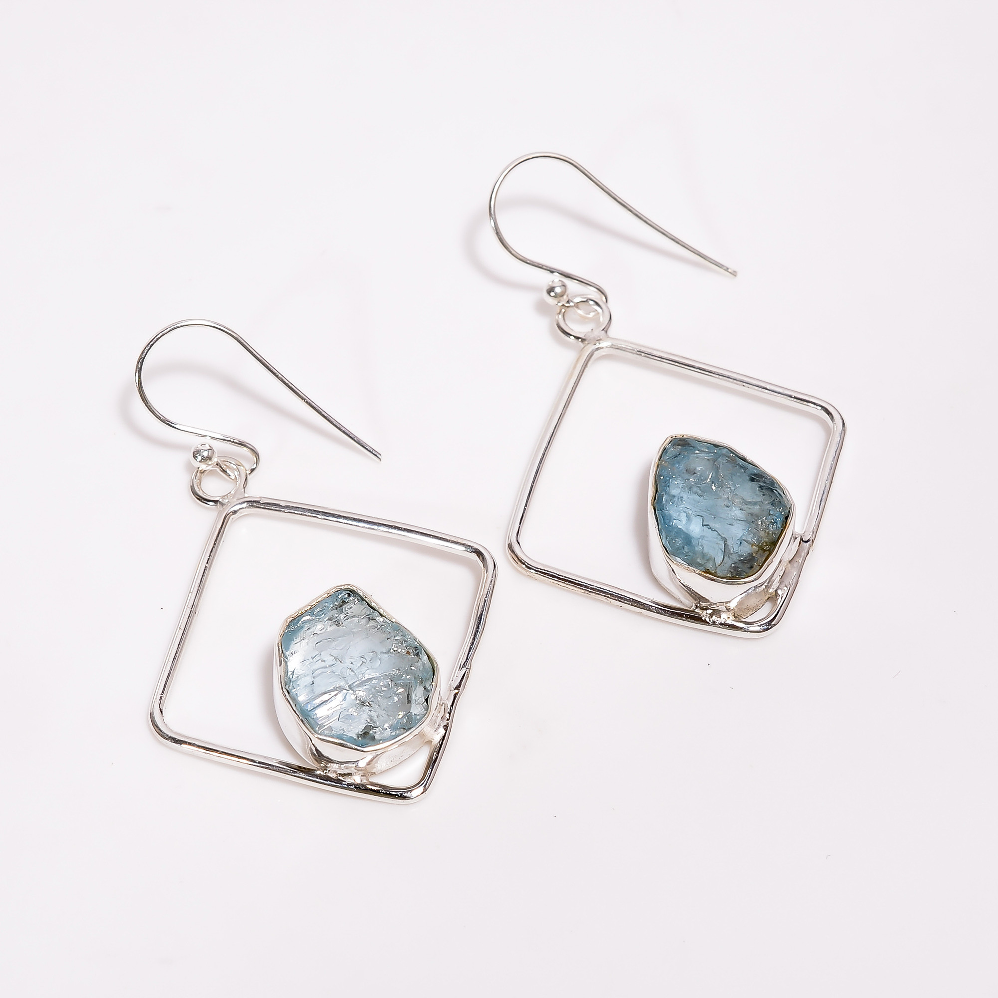 Rose Quartz Raw Gemstone 925 Sterling Silver Drop Earrings