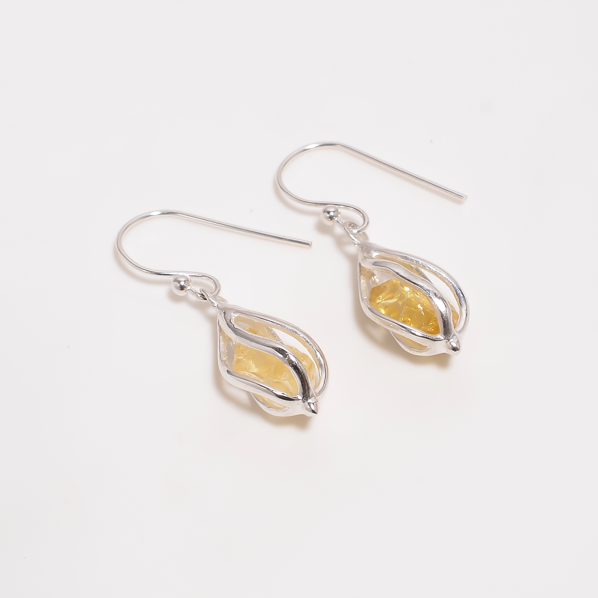 Citrine Raw Gemstone 925 Sterling Silver Cage Earrings