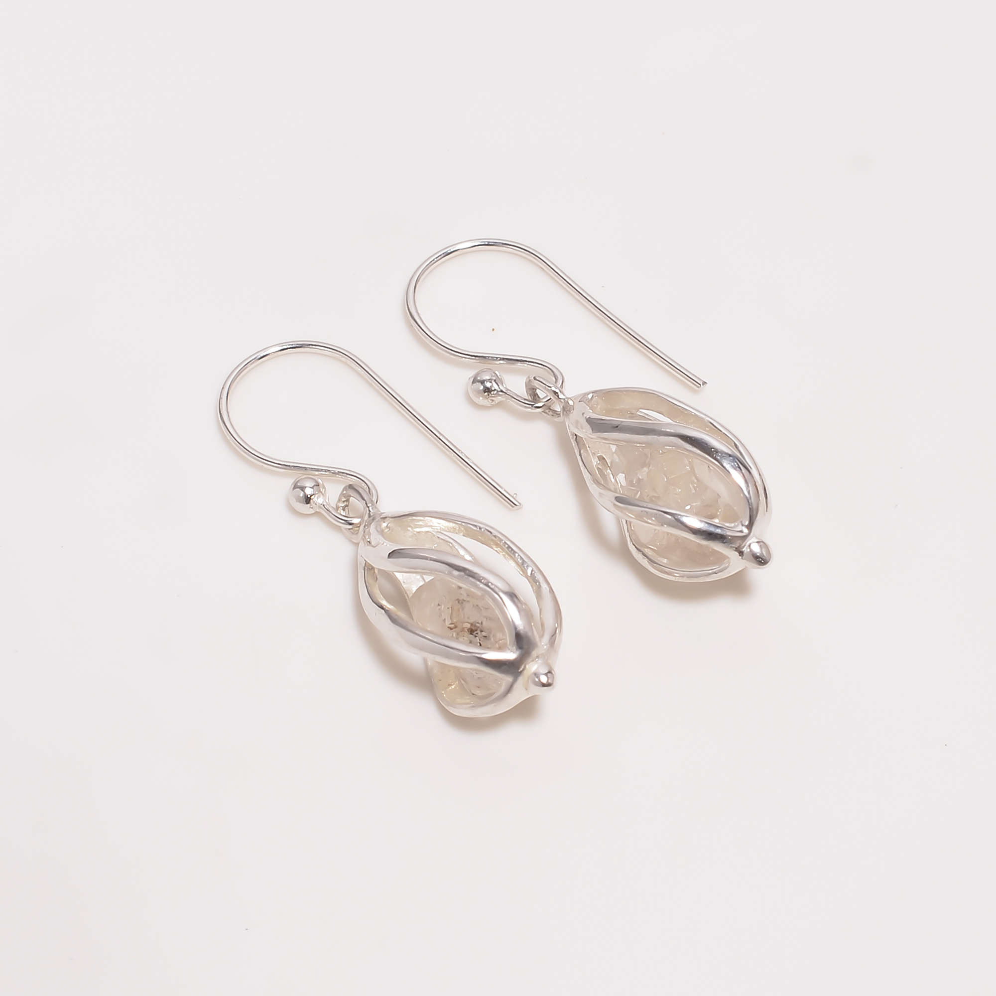 Natural Herkimer Diamond 925 Sterling Silver Cage Earrings