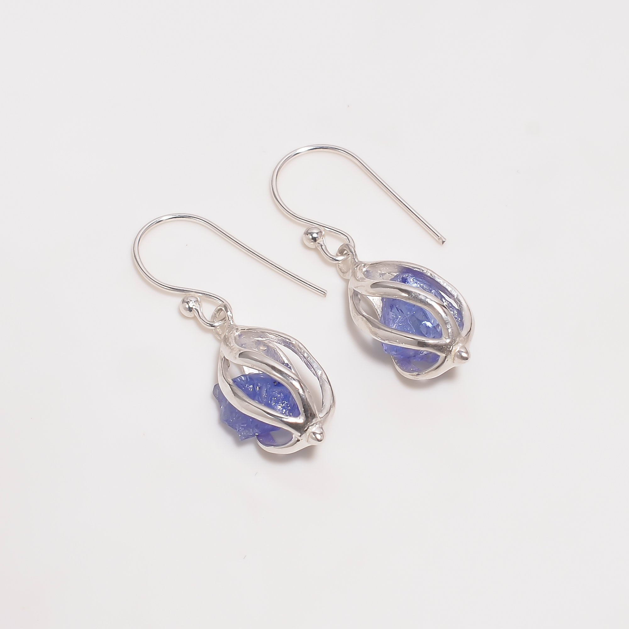 Tanzanite Raw Gemstone 925 Sterling Silver Cage Earrings