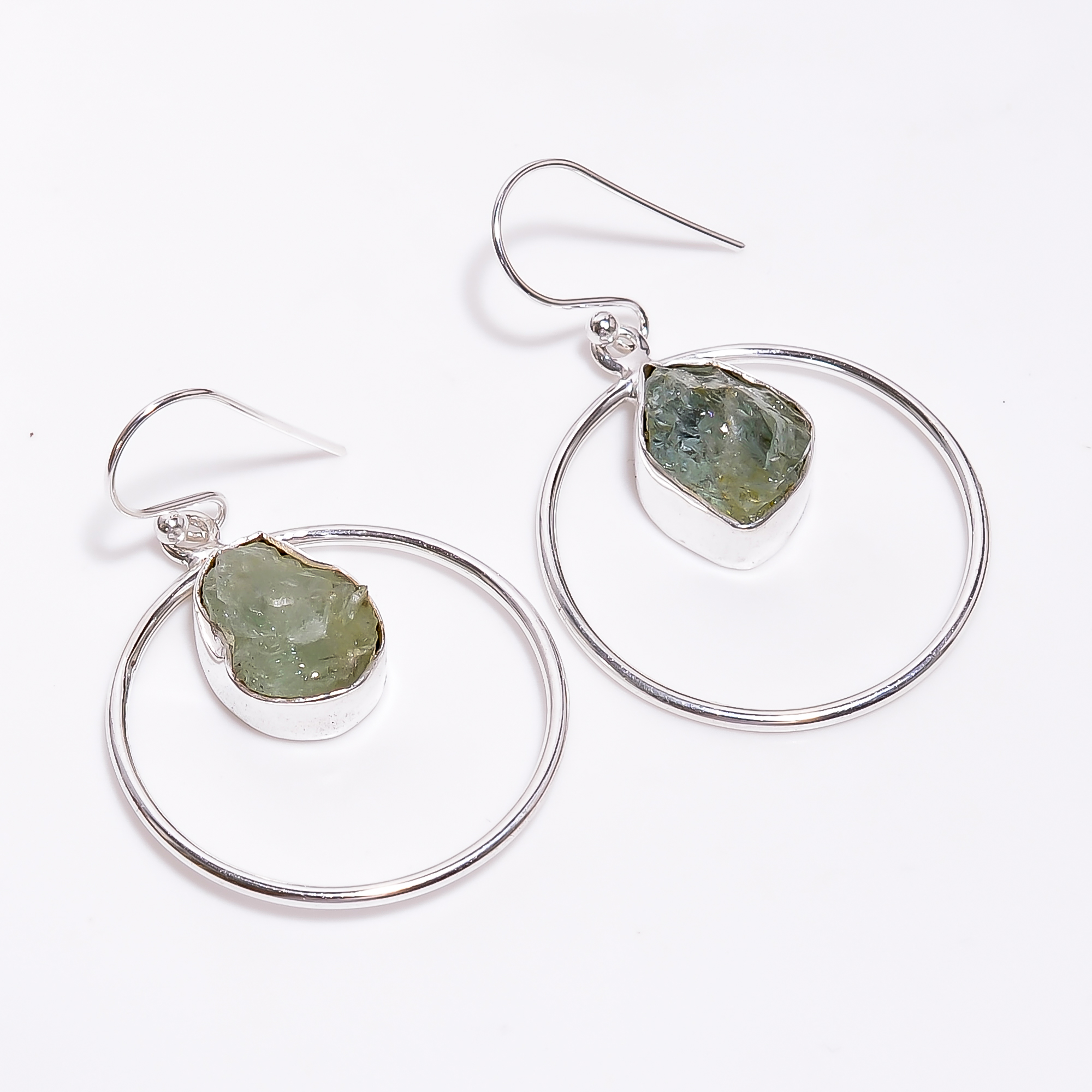 925 Sterling Silver Dangle Earrings Natural Raw Aquamarine Gemstone