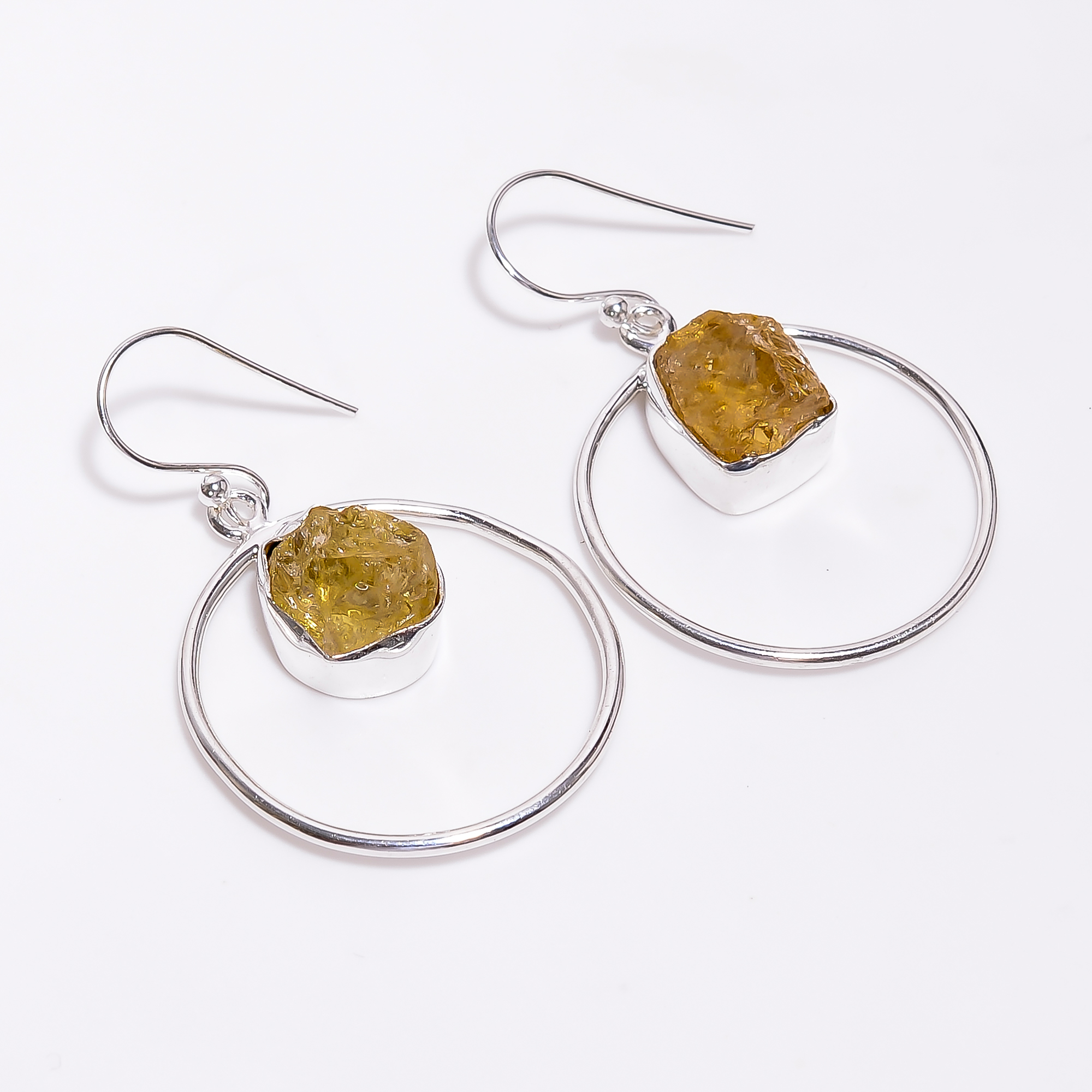925 Sterling Silver Dangle Earrings Natural Raw Citrine Gemstone
