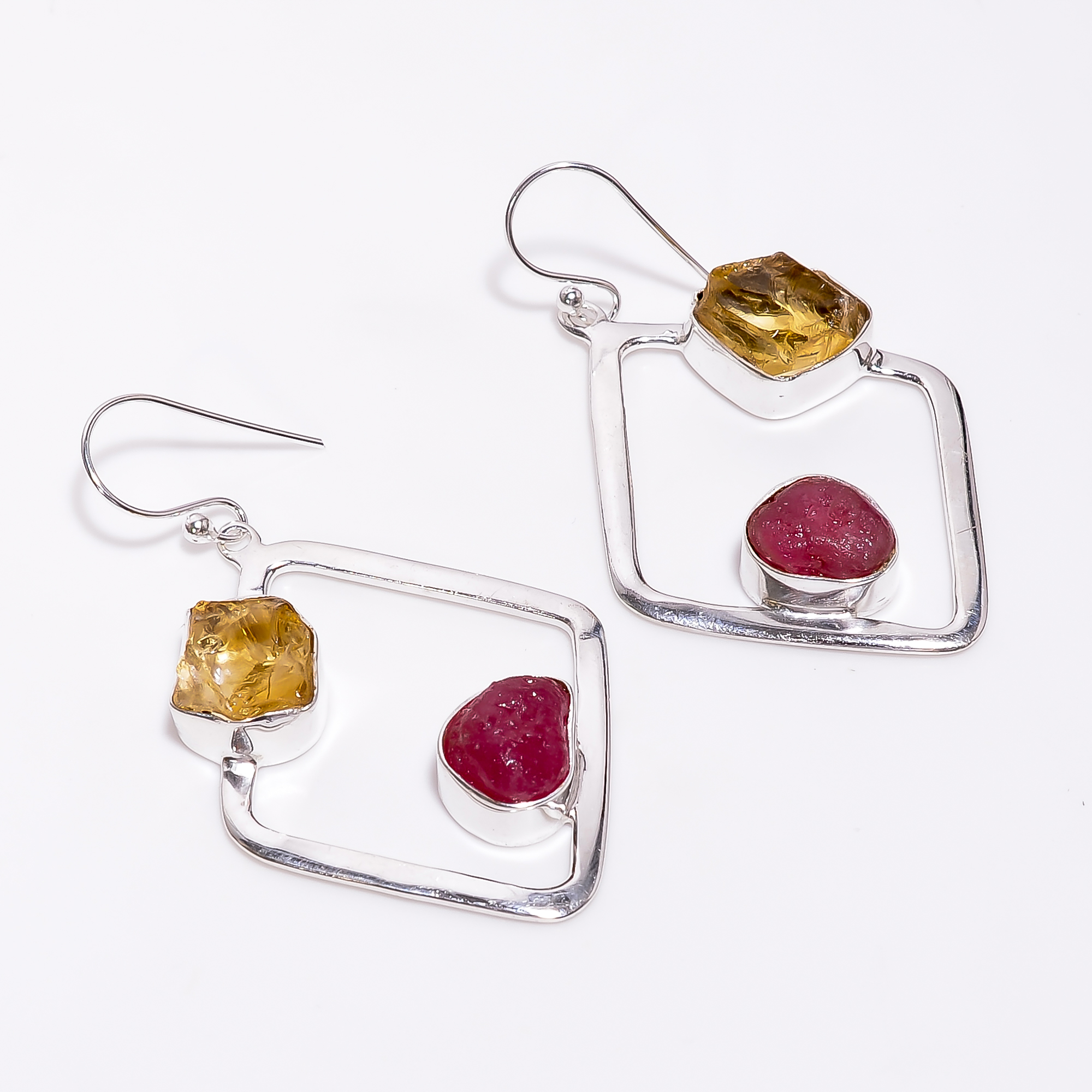 Natural Citrine Ruby Raw Gemstone 925 Sterling Silver Earrings