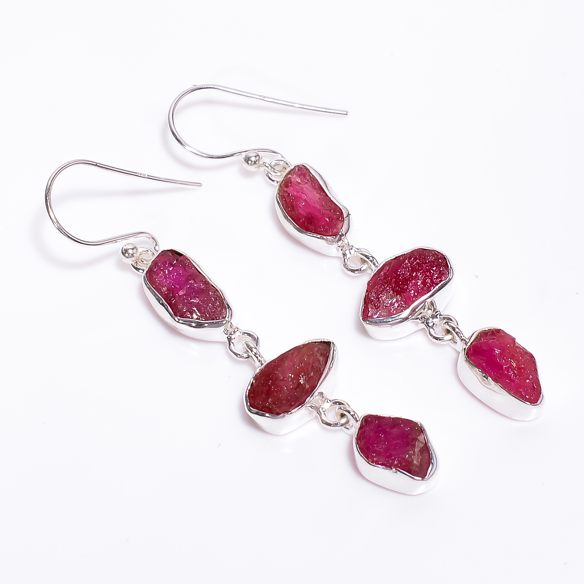 Ruby Raw Gemstone 925 Sterling Silver Earrings
