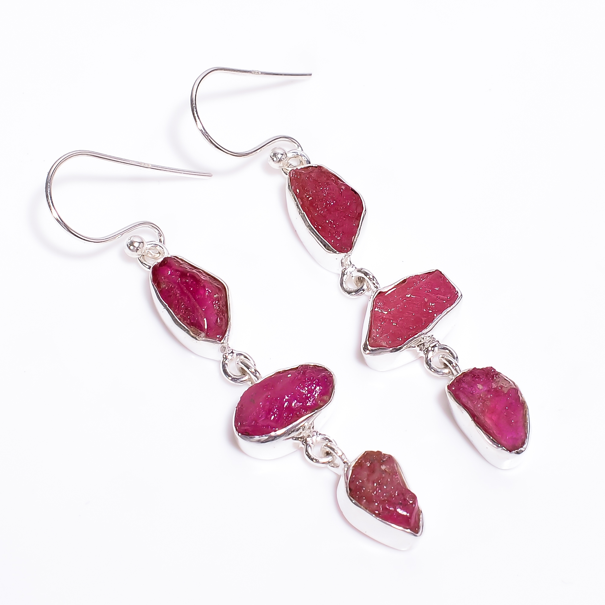 Ruby Raw Gemstone 925 Sterling Silver Earrings