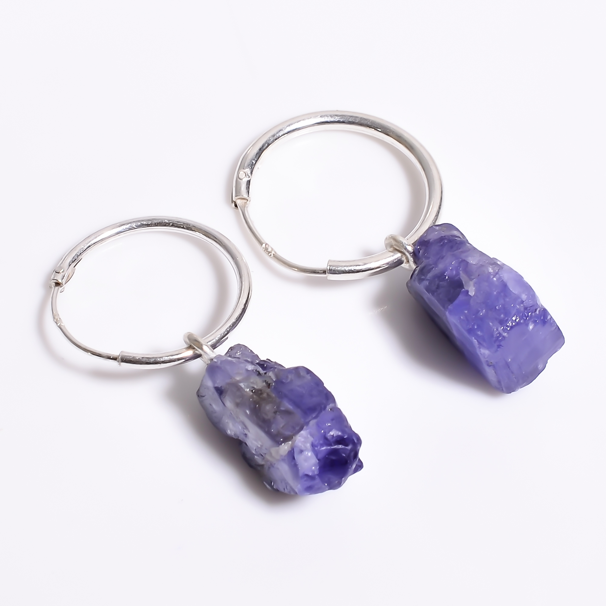 Natural Tanzanite Raw Gemstone 925 Sterling Silver Hoop Earrings