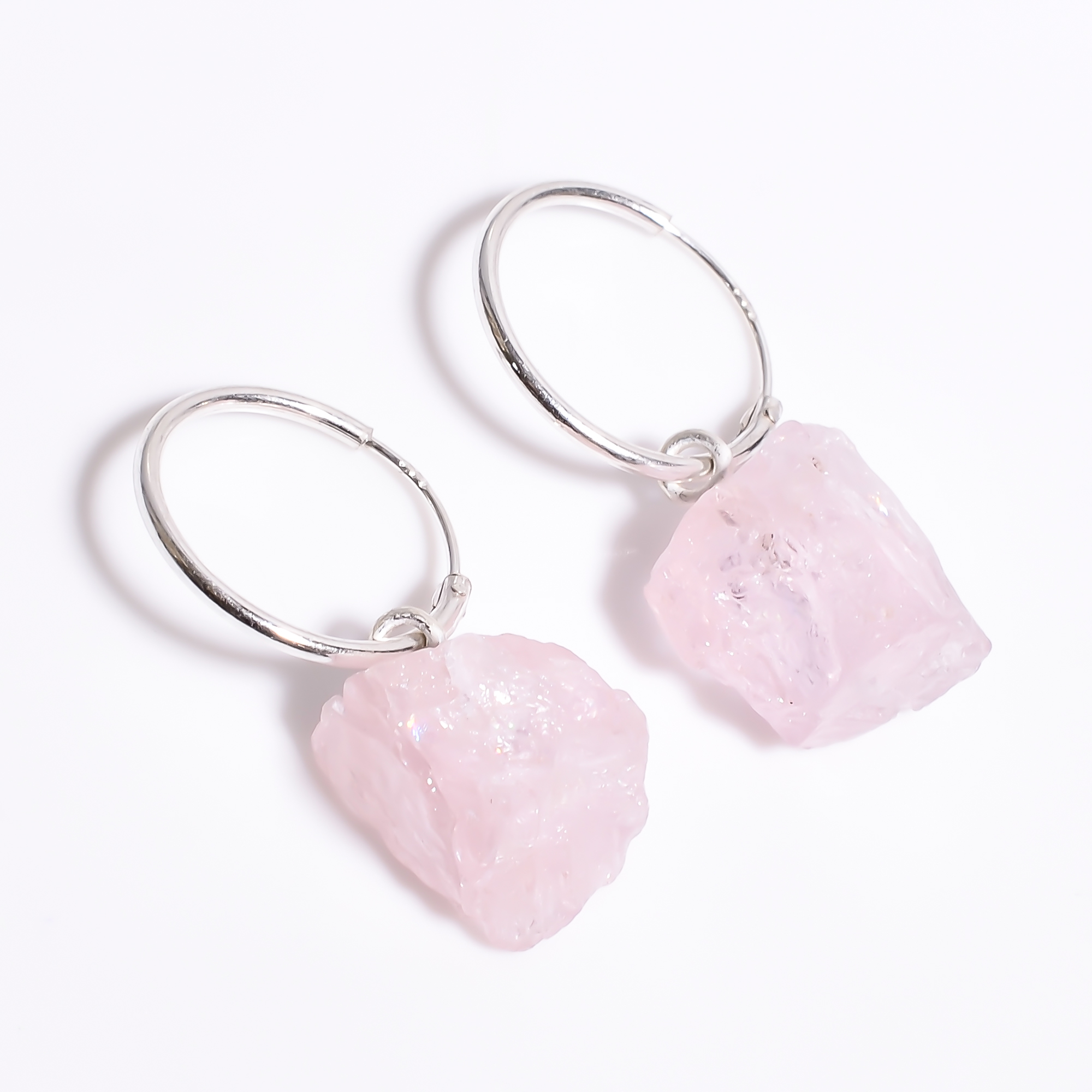 Natural Morganite Raw Gemstone 925 Sterling Silver Hoop Earrings